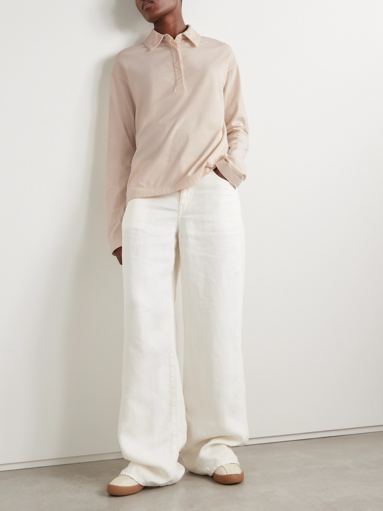 The Row Roddie Brushed Cotton-jersey Polo Shirt In Pink