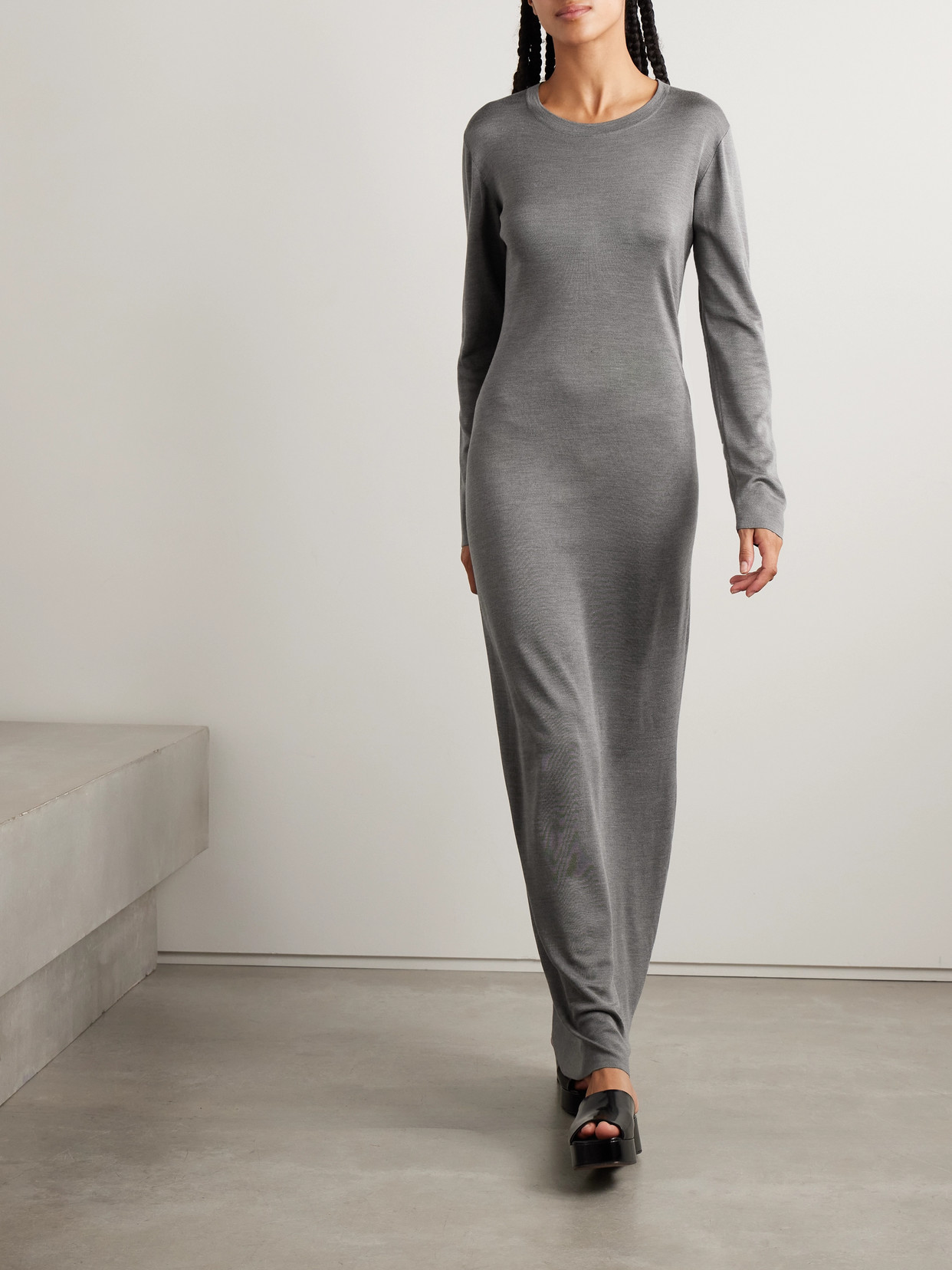 The Row Jazmin Silk Maxi Dress In Gray
