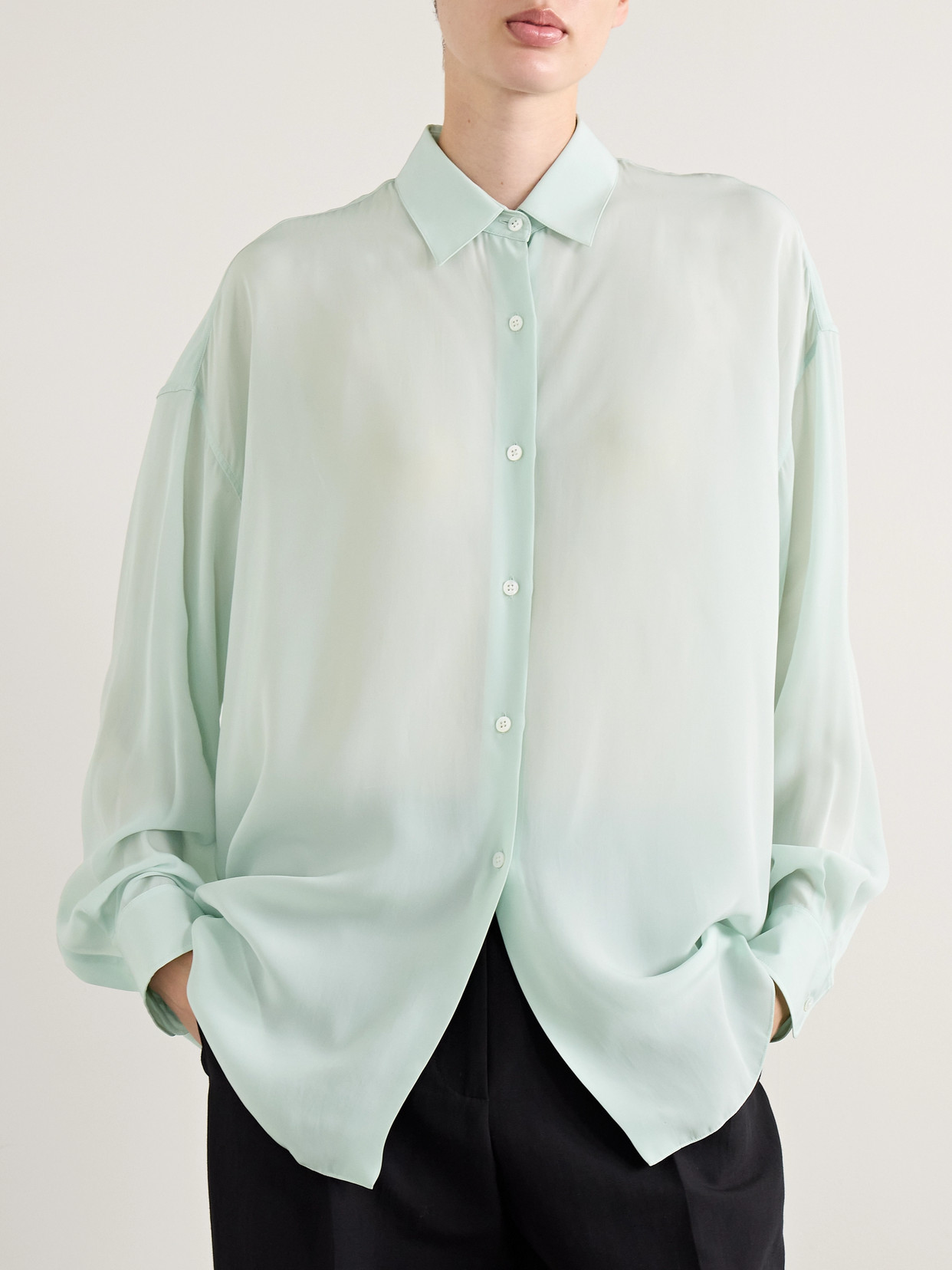 The Row Caster Chiffon Shirt In Green