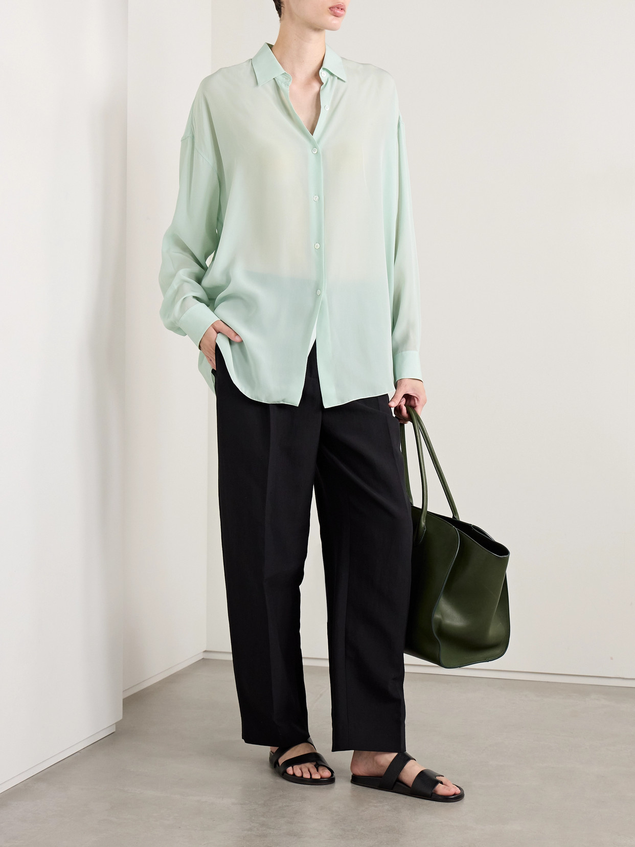 The Row Caster Chiffon Shirt In Green