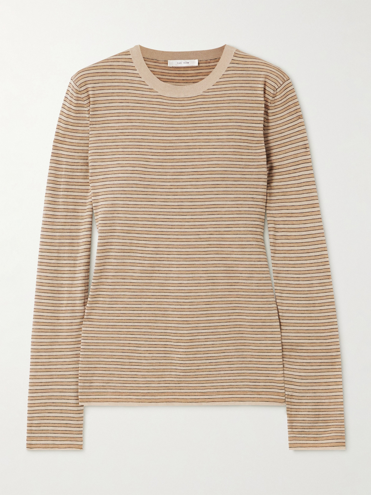 The Row Juhi Striped Cotton And Cashmere Sweater In Brown