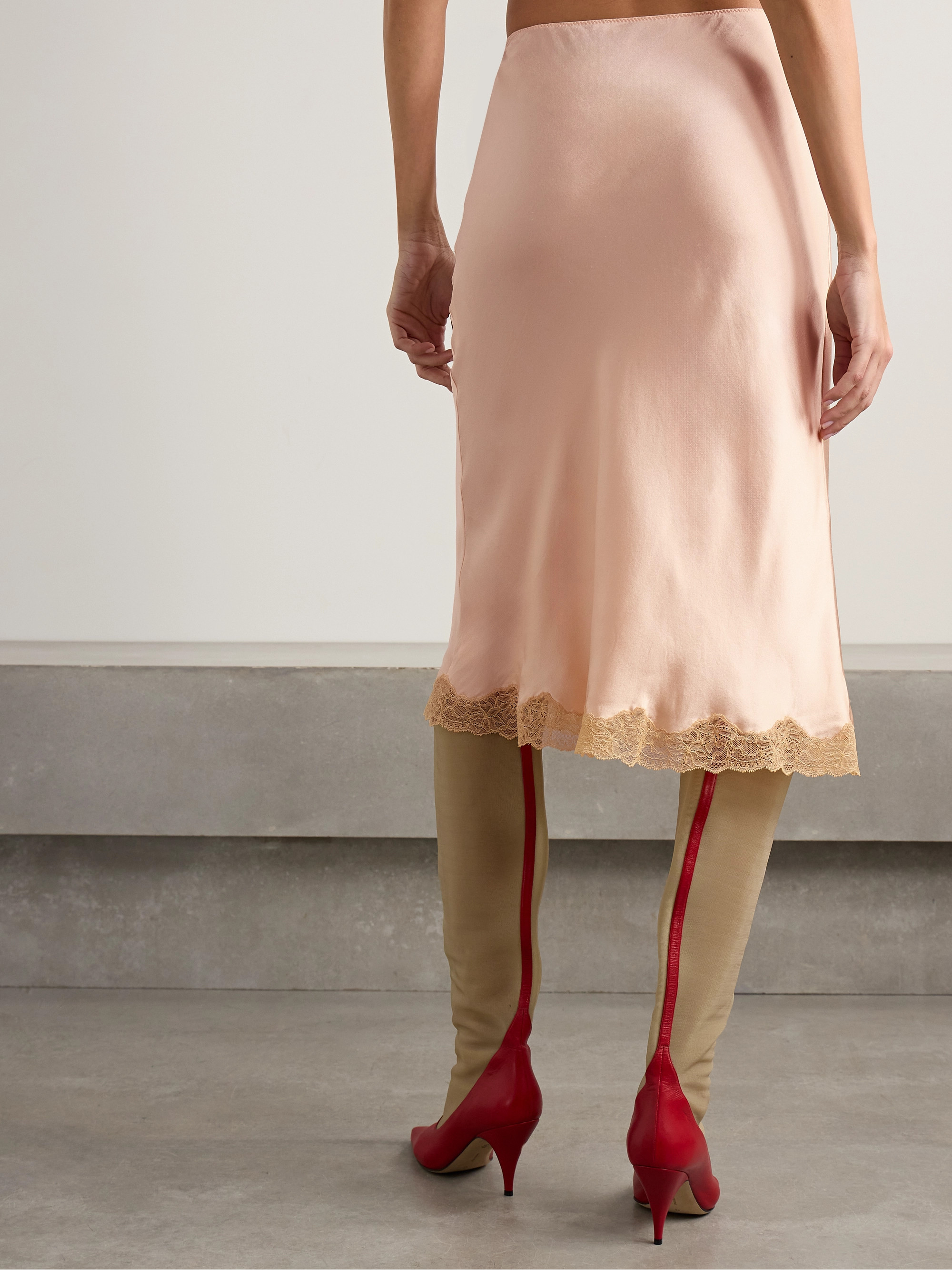 The Row Irene lace-trimmed silk-charmeuse skirt