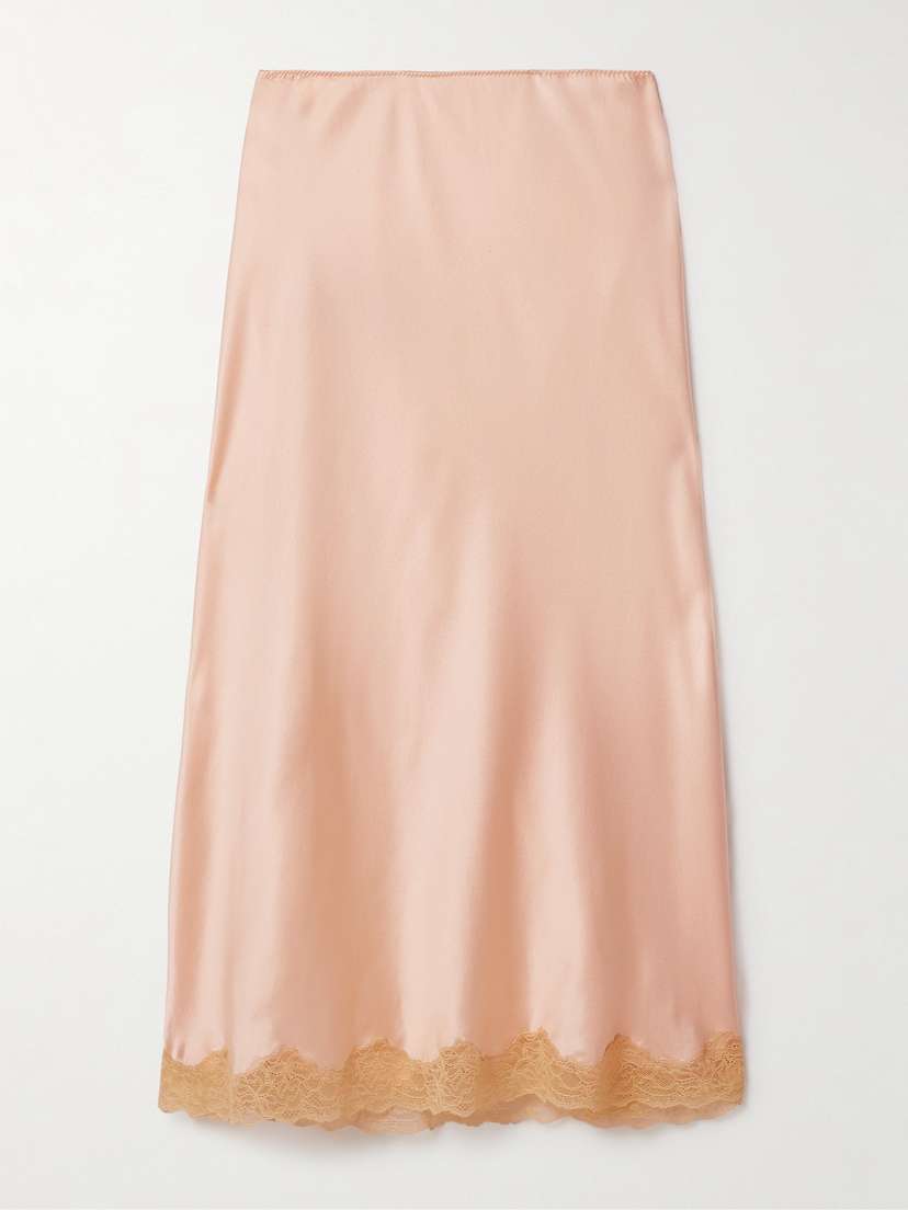 The Row Irene Lace-trimmed Silk-charmeuse Skirt