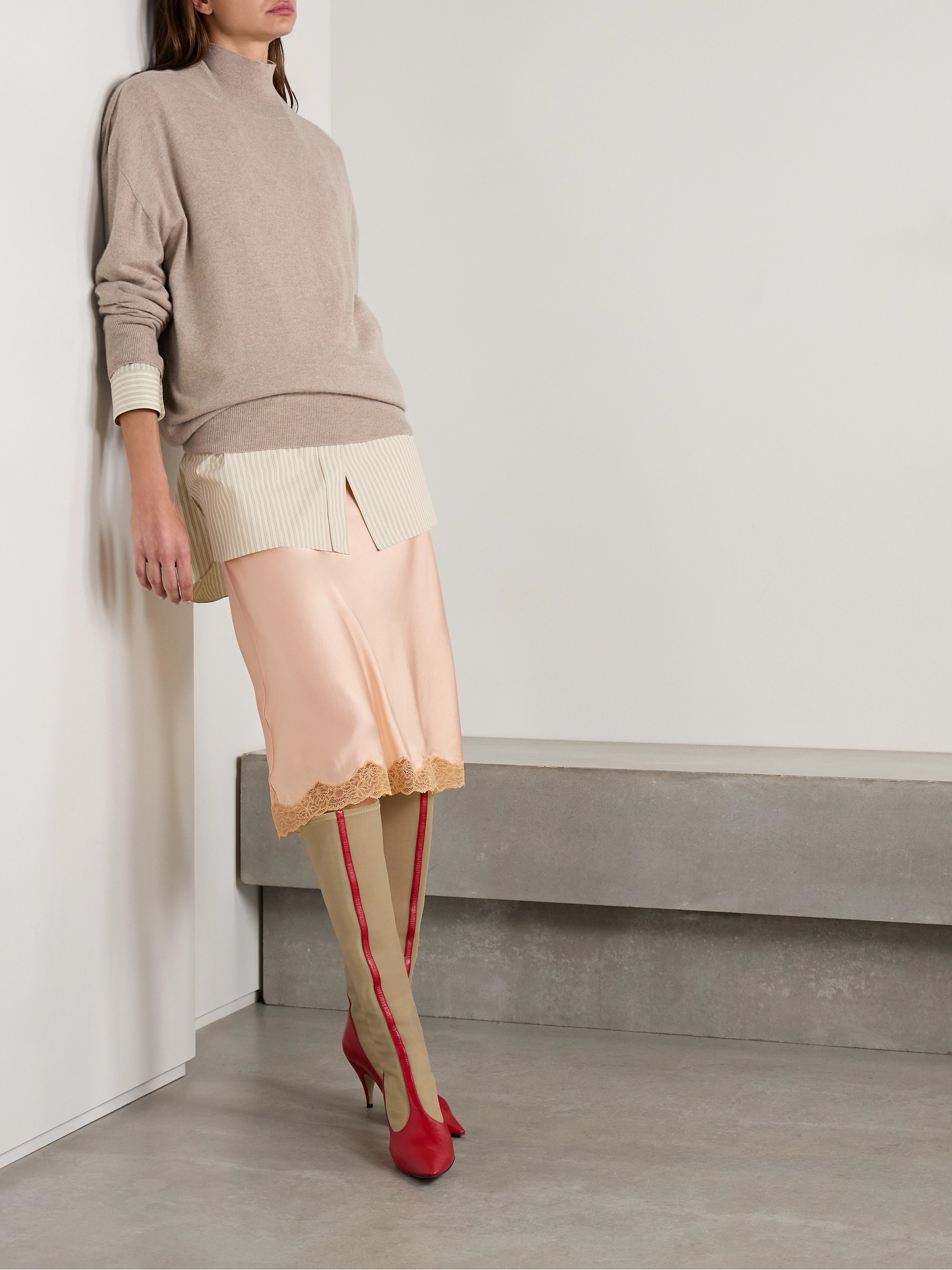 The Row Irene lace-trimmed silk-charmeuse skirt
