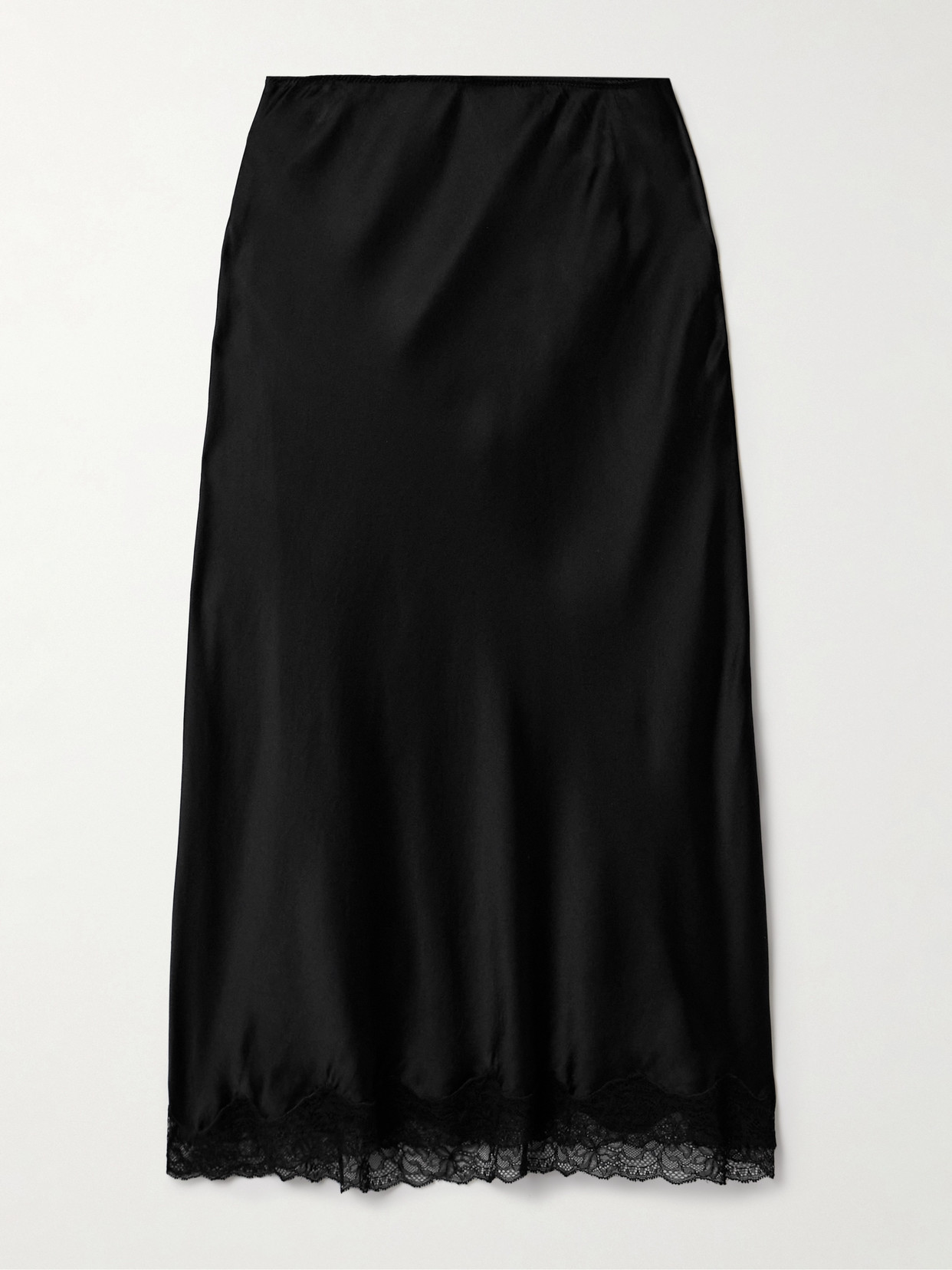 The Row Irene Lace-trimmed Silk-charmeuse Skirt In Black
