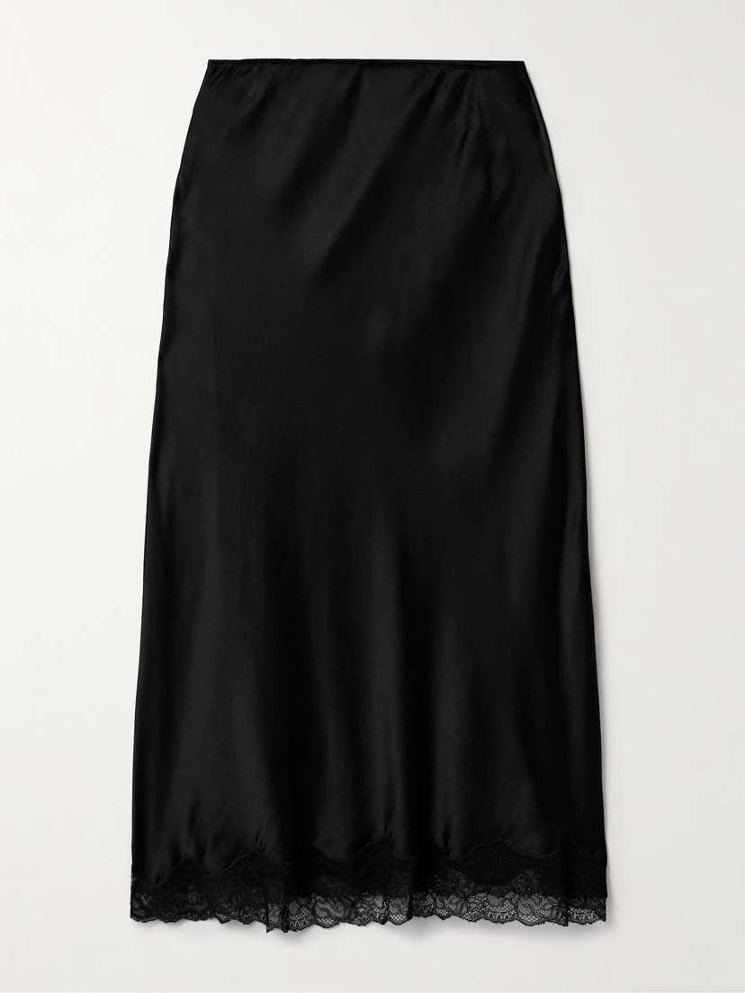 The Row Irene Lace-trimmed Silk-charmeuse Skirt