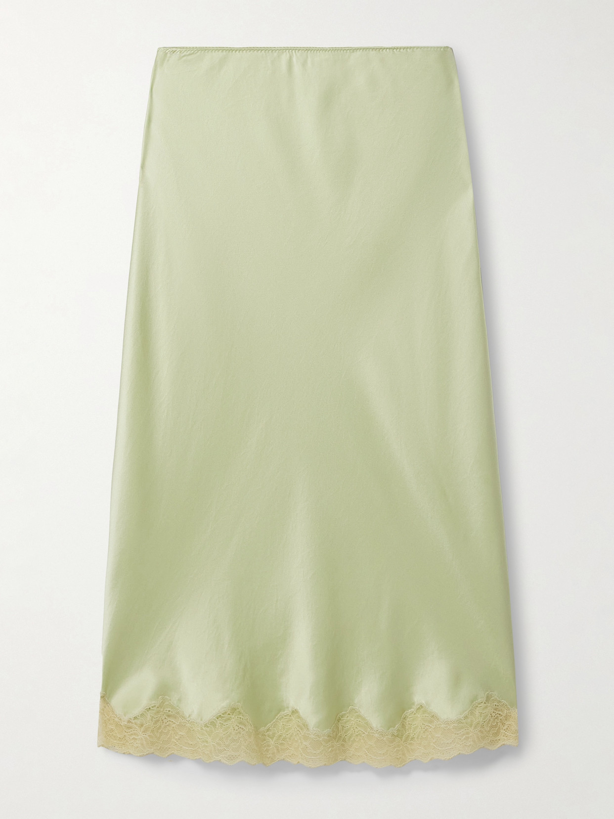 The Row Irene Lace-trimmed Silk-charmeuse Skirt In Green