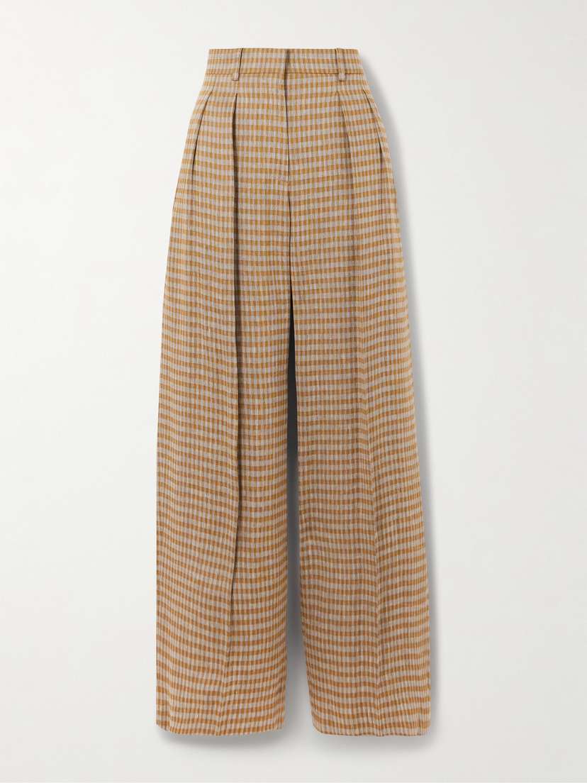 The Row Sherry Pleated Checked Linen-blend Wide-leg Pants