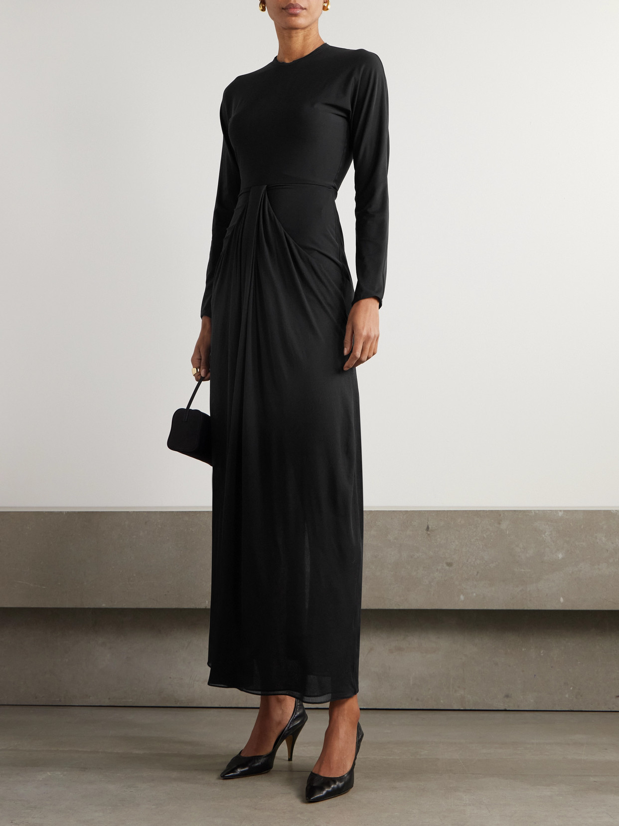 THE ROW ANSELM DRAPED CREPE-TRIMMED JERSEY GOWN
