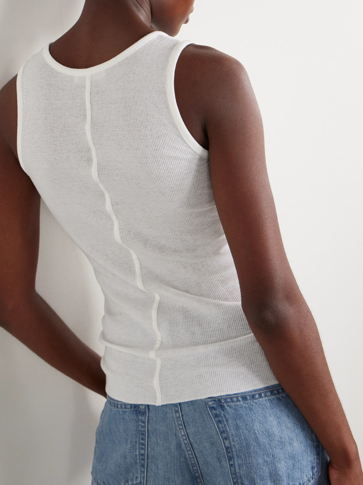 The Row Ribbed Texture Tank Top With Button Detail In White