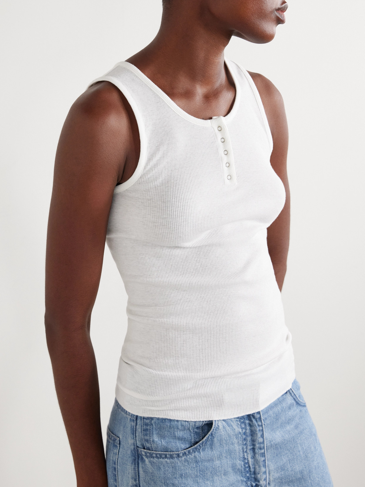 The Row Ribbed Texture Tank Top With Button Detail In White