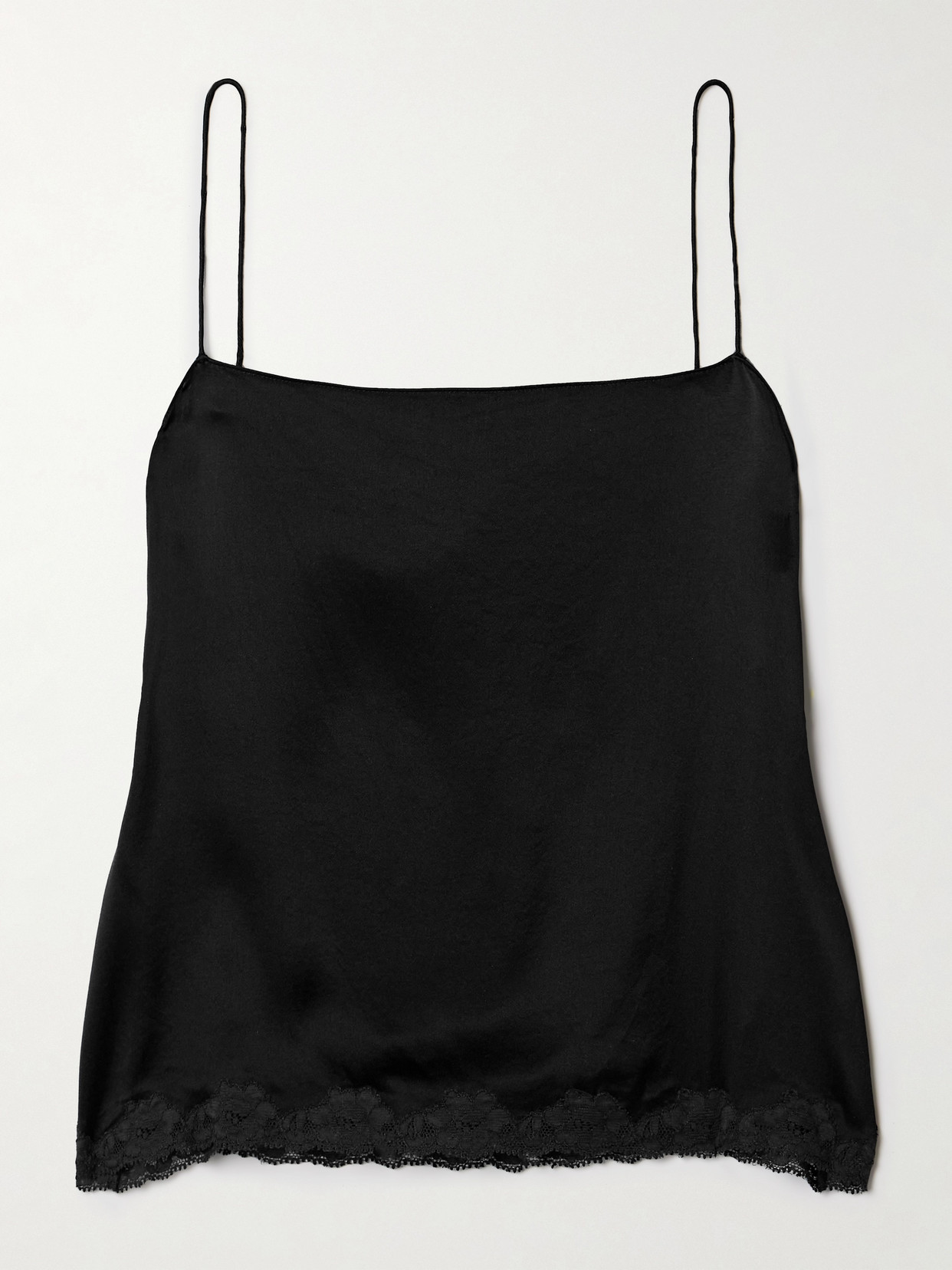 The Row Kilari Cotton-blend Lace-trimmed Silk-charmeuse Camisole In Black