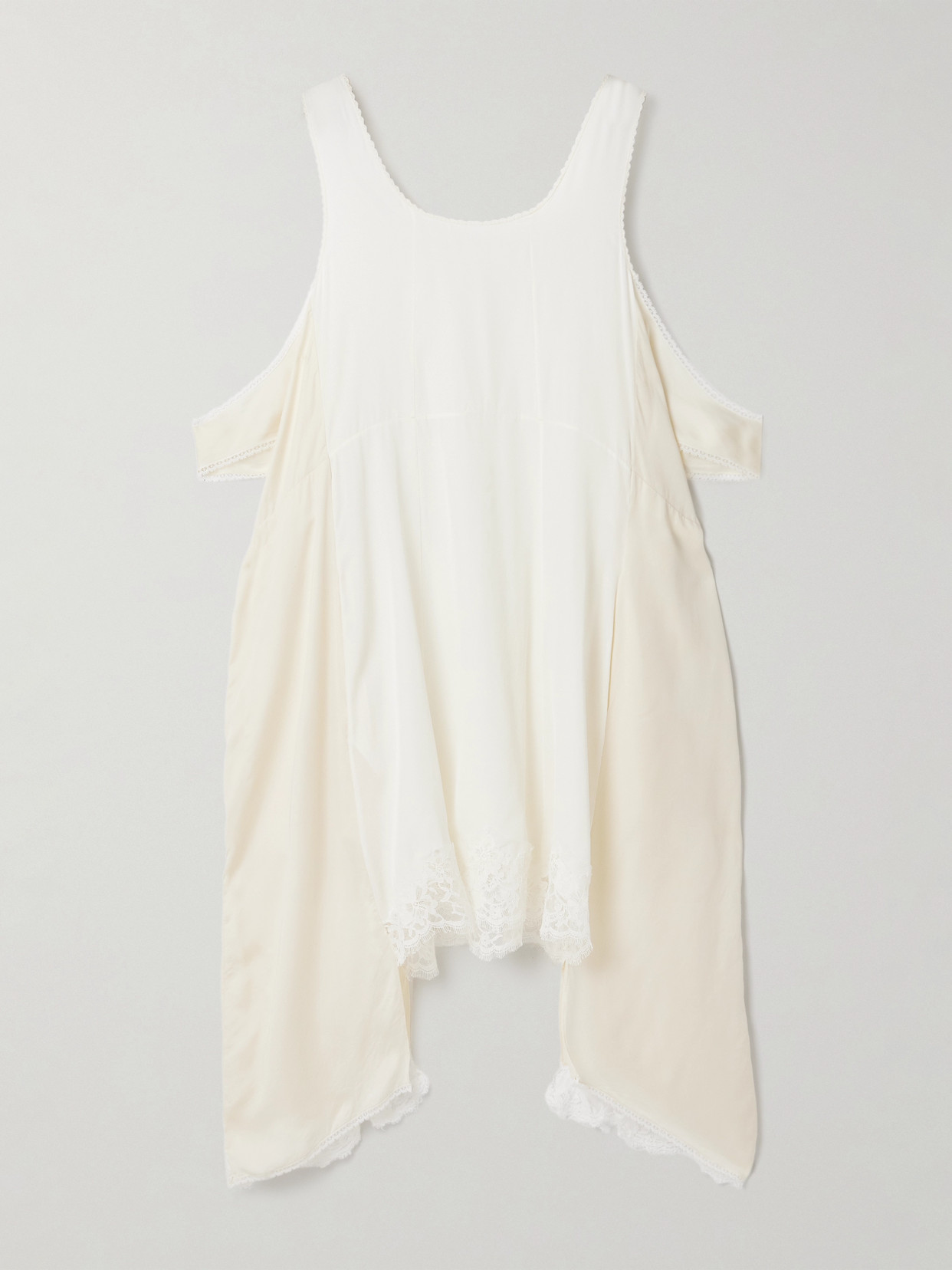 The Row Ingram Cold-shoulder Asymmetric Lace-trimmed Silk-satin Mini Dress