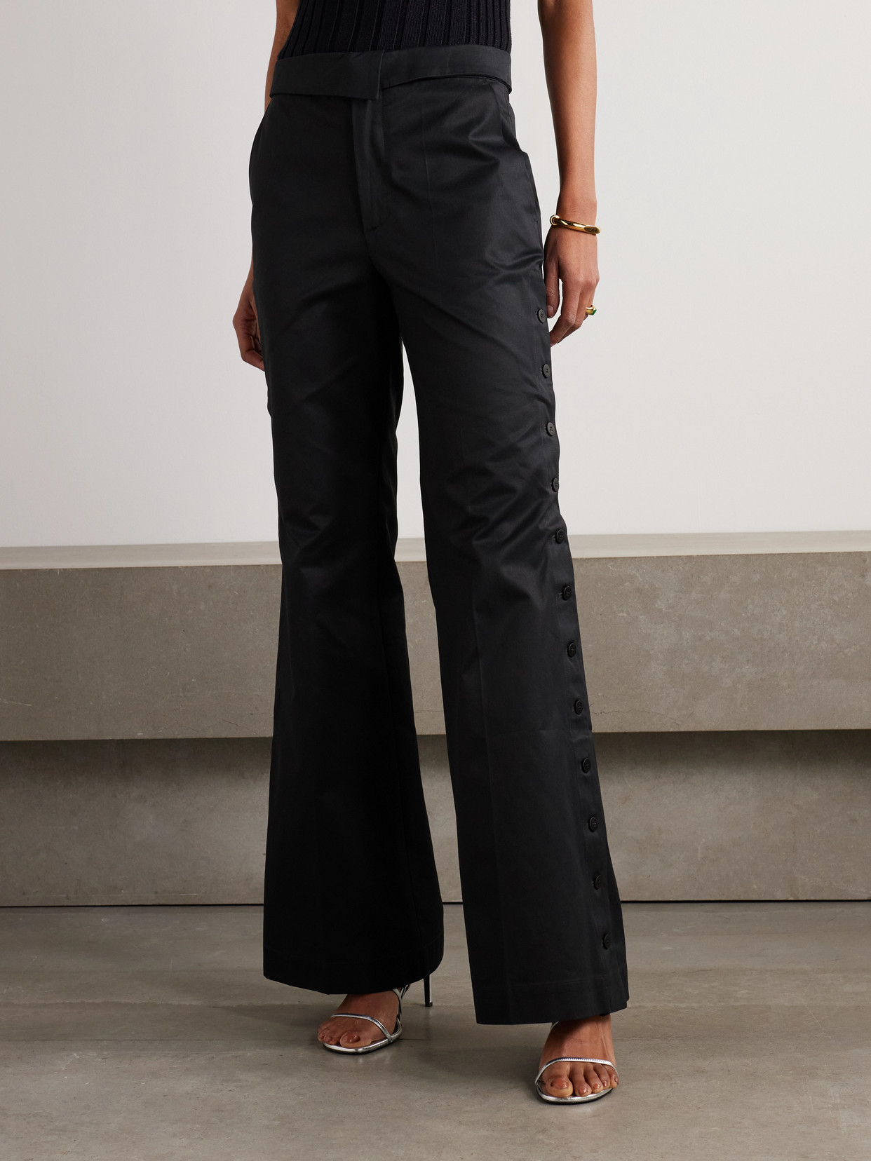 Sasuphi Elettra Cotton-twill Wide-leg Pants In Black