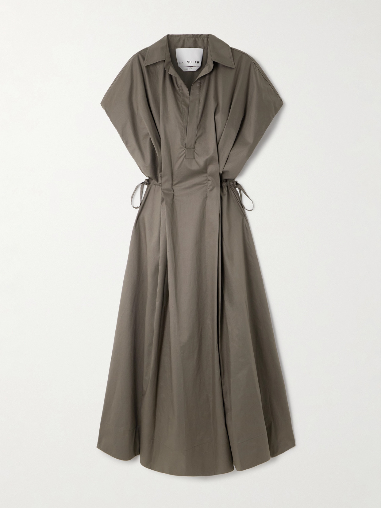 Sasuphi Giulia Pleated Cotton-poplin Midi Shirt Dress In Gray
