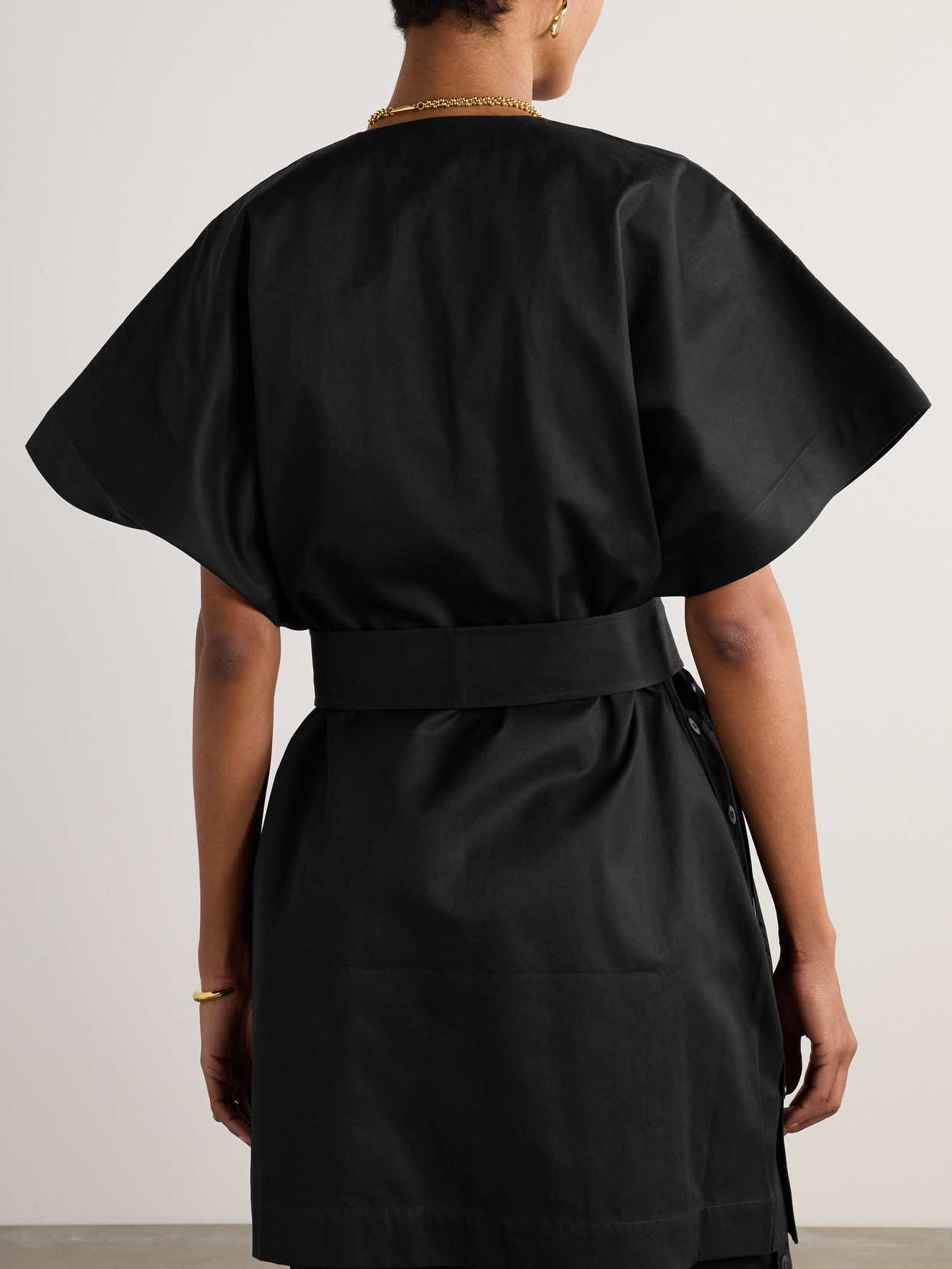 Sasuphi Elettra Belted Cotton-twill Mini Dress In Black