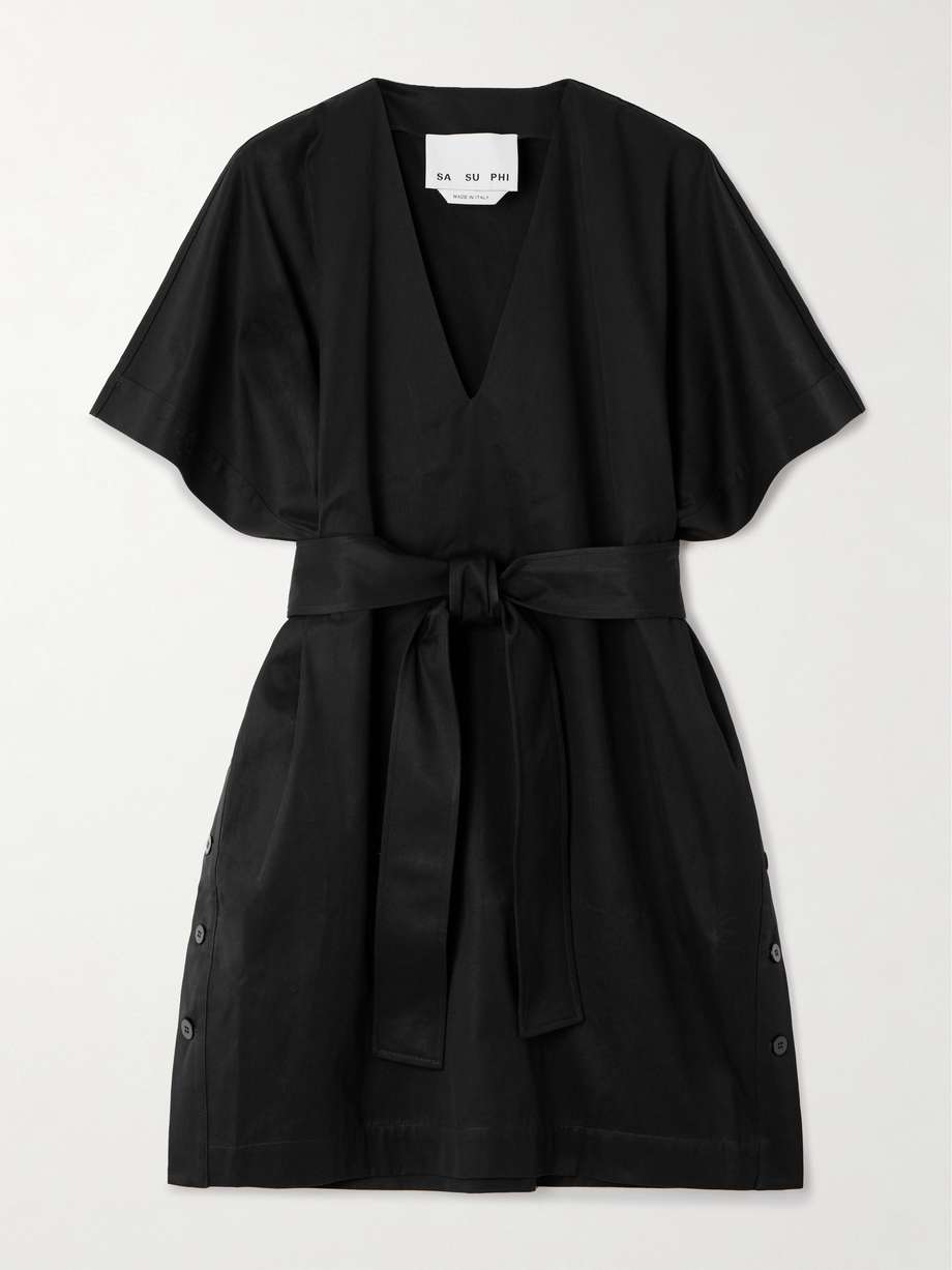 elettra belted cotton-twill mini dress