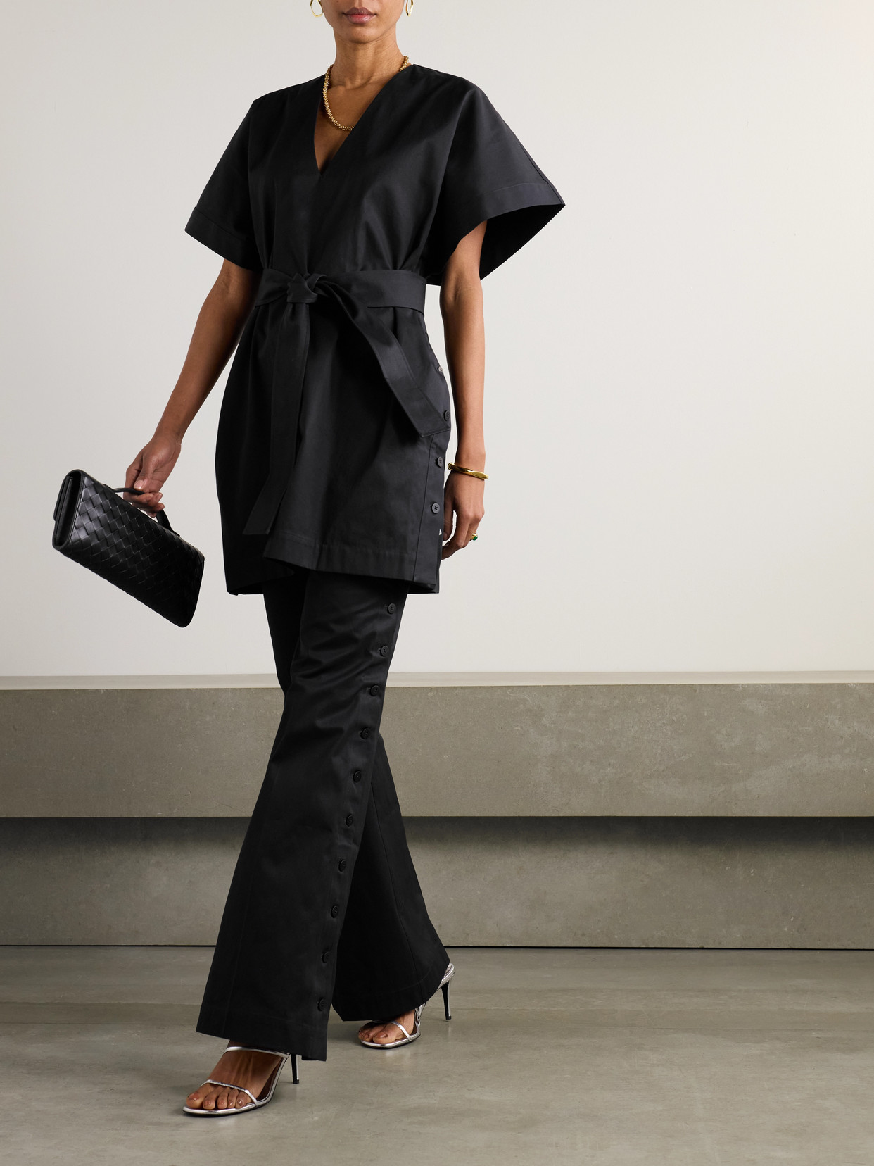 Sasuphi Elettra Belted Cotton-twill Mini Dress In Black