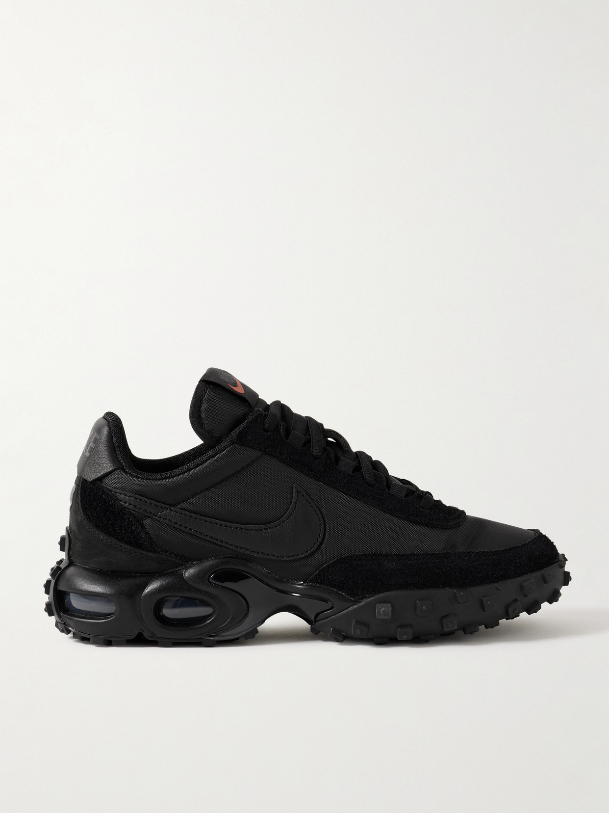 Nike Air Max Waffle Sp Leather And Nubuck-trimmed Mesh And Suede Sneakers In Black