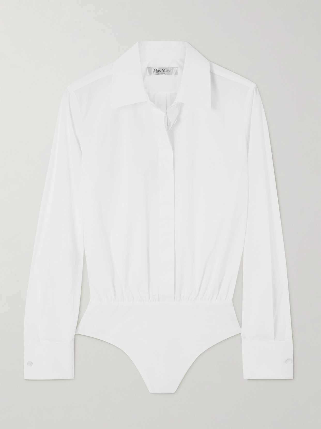 Max Mara Angora Cotton-blend Poplin And Mesh Bodysuit In White
