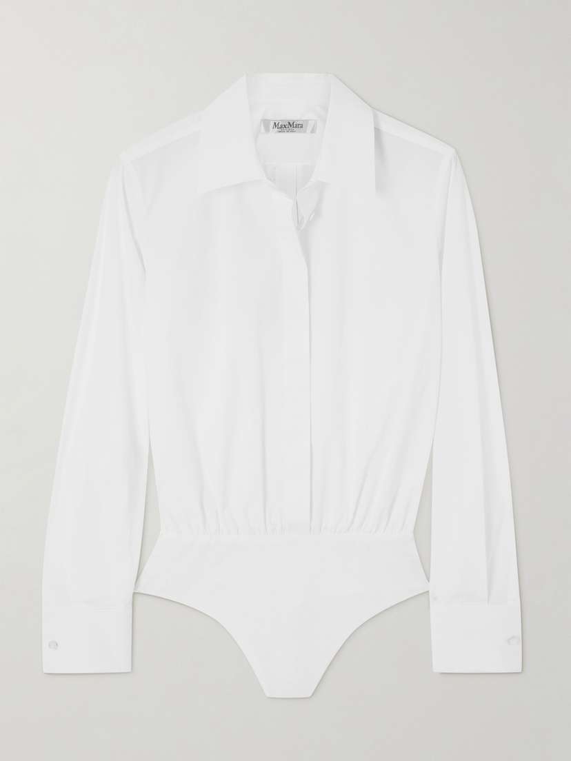 Max Mara Angora Cotton-blend Poplin And Mesh Bodysuit