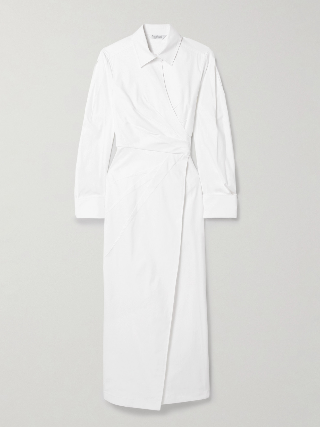 Shop Max Mara Cotton-blend Poplin Midi Wrap Shirt Dress In White