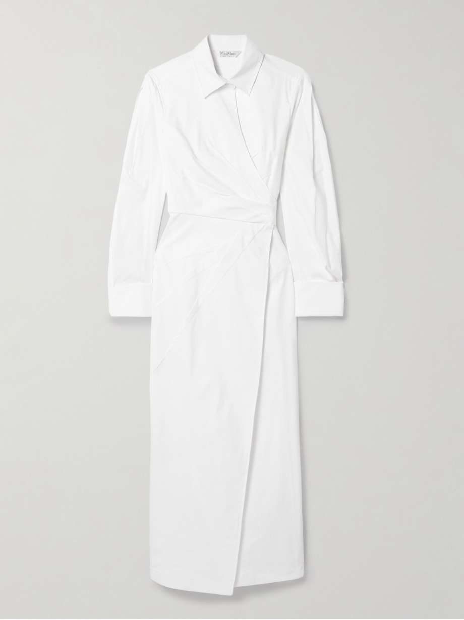 cotton-blend poplin midi wrap shirt dress