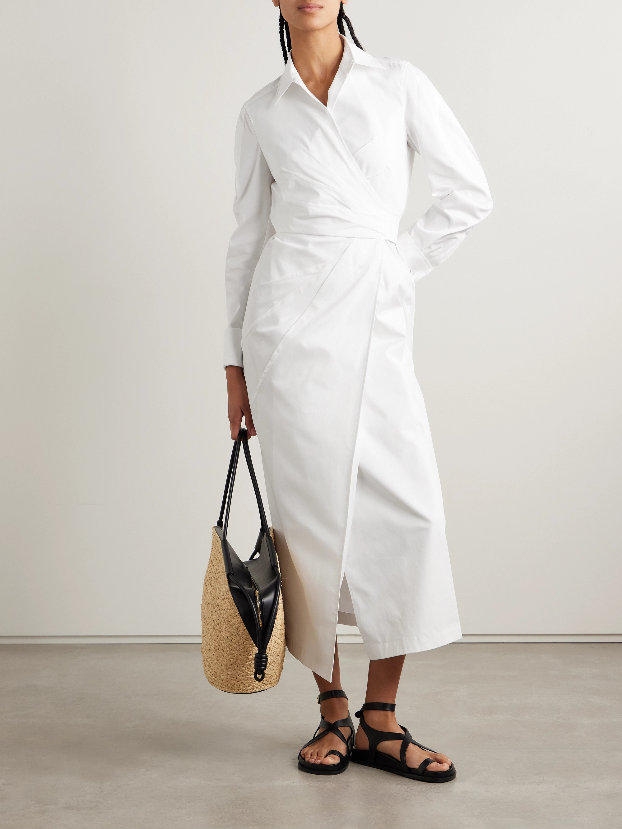 Max Mara Cotton-blend poplin midi wrap shirt dress