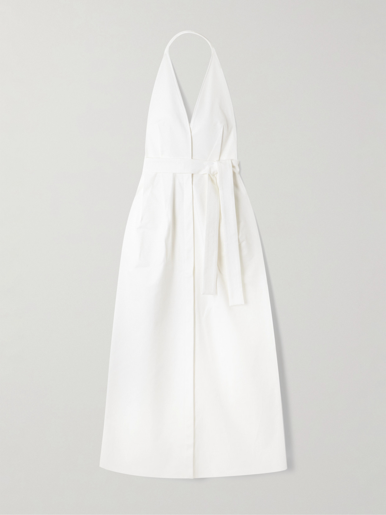 Max Mara Belted Cotton-blend Gabardine Maxi Dress In White