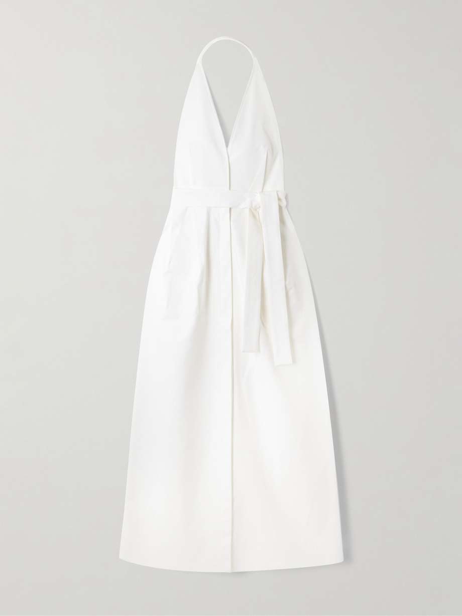 belted cotton-blend gabardine maxi dress