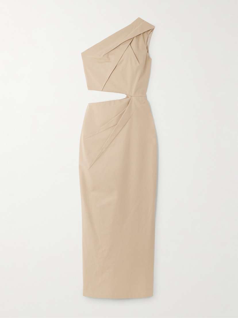 Max Mara Nievo Cutout One-shoulder Cotton-blend Twill Midi Dress