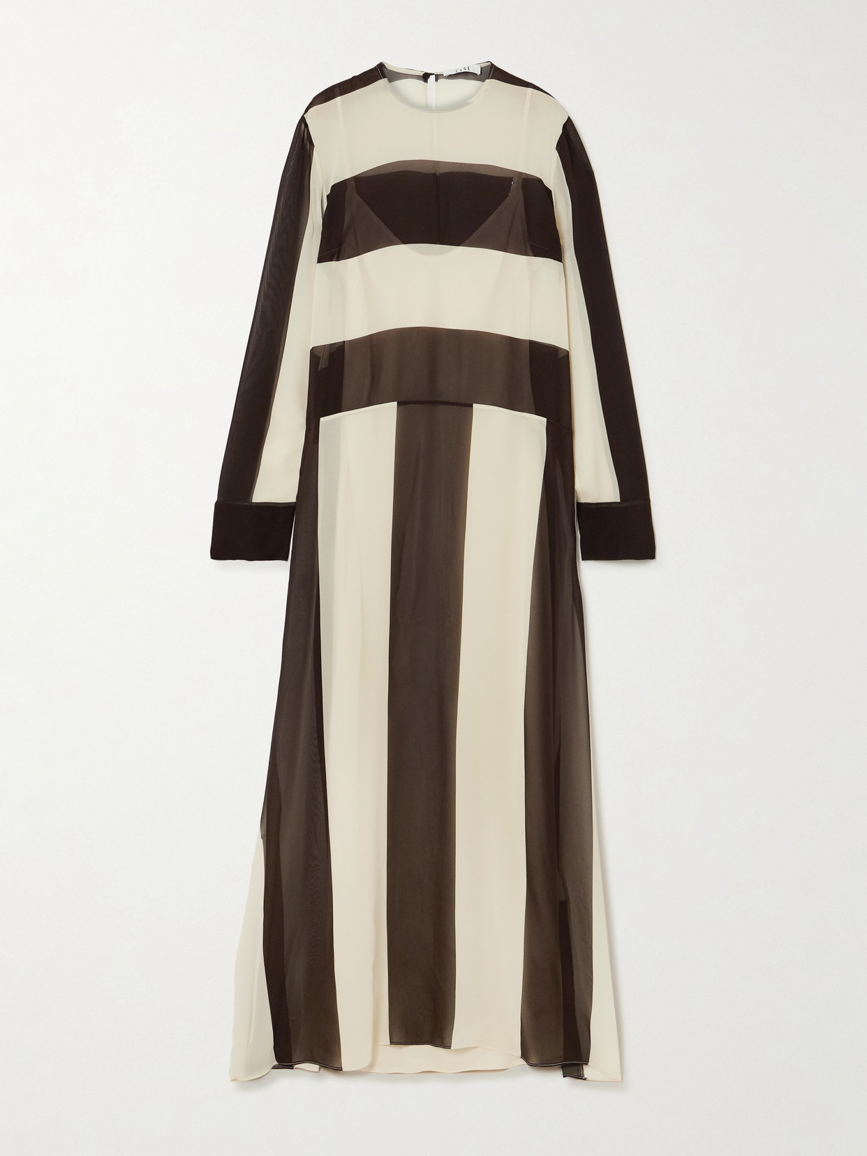 Esse Studios Striped Silk-chiffon Maxi Dress In Brown
