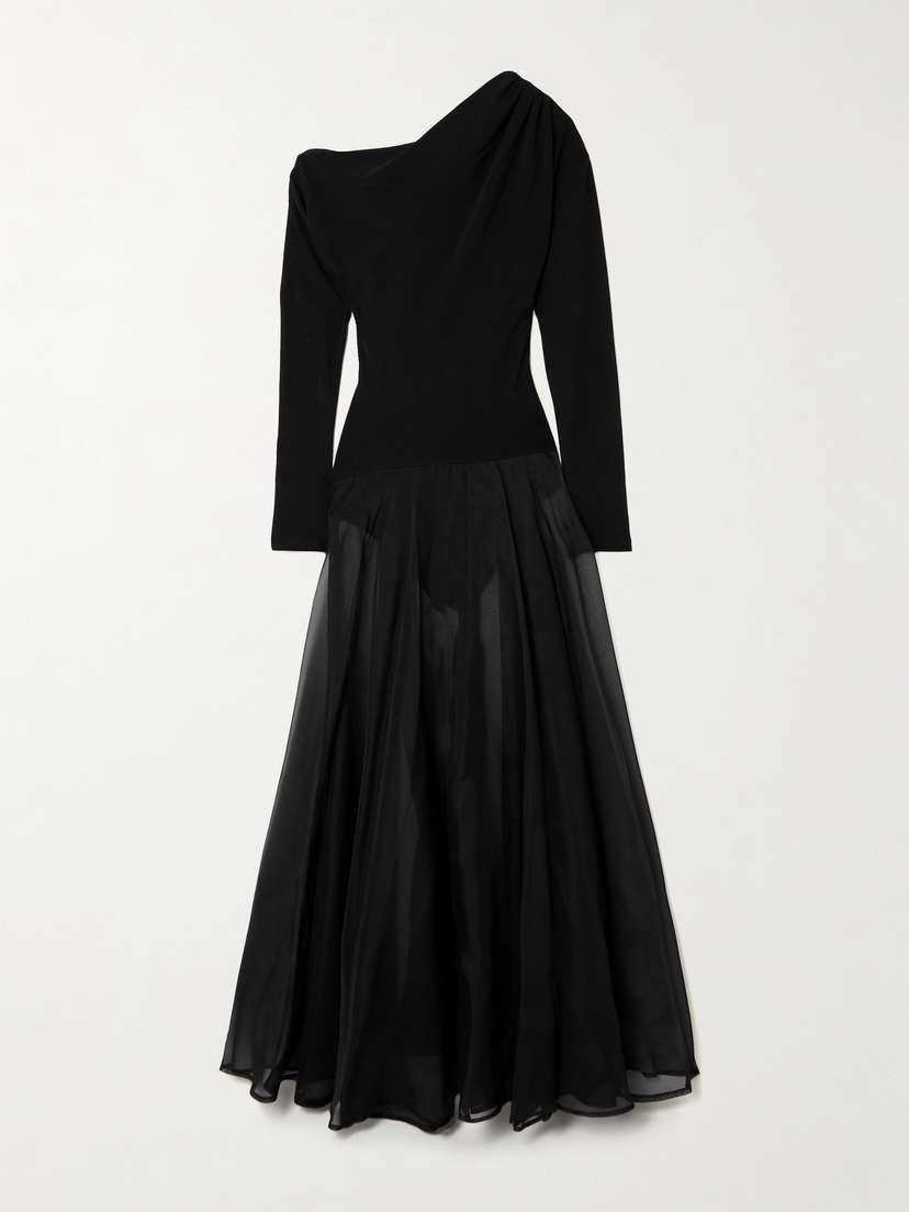 ESSE Studios Aire Twist Asymmetric Cutout Stretch-knit And Silk-organza Maxi Dress