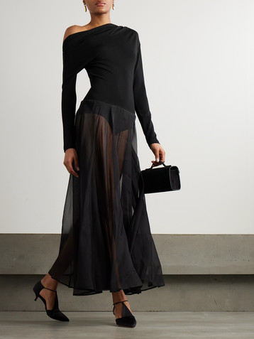 Esse Studios Aire Twist asymmetric cutout stretch-knit and silk-organza maxi dress