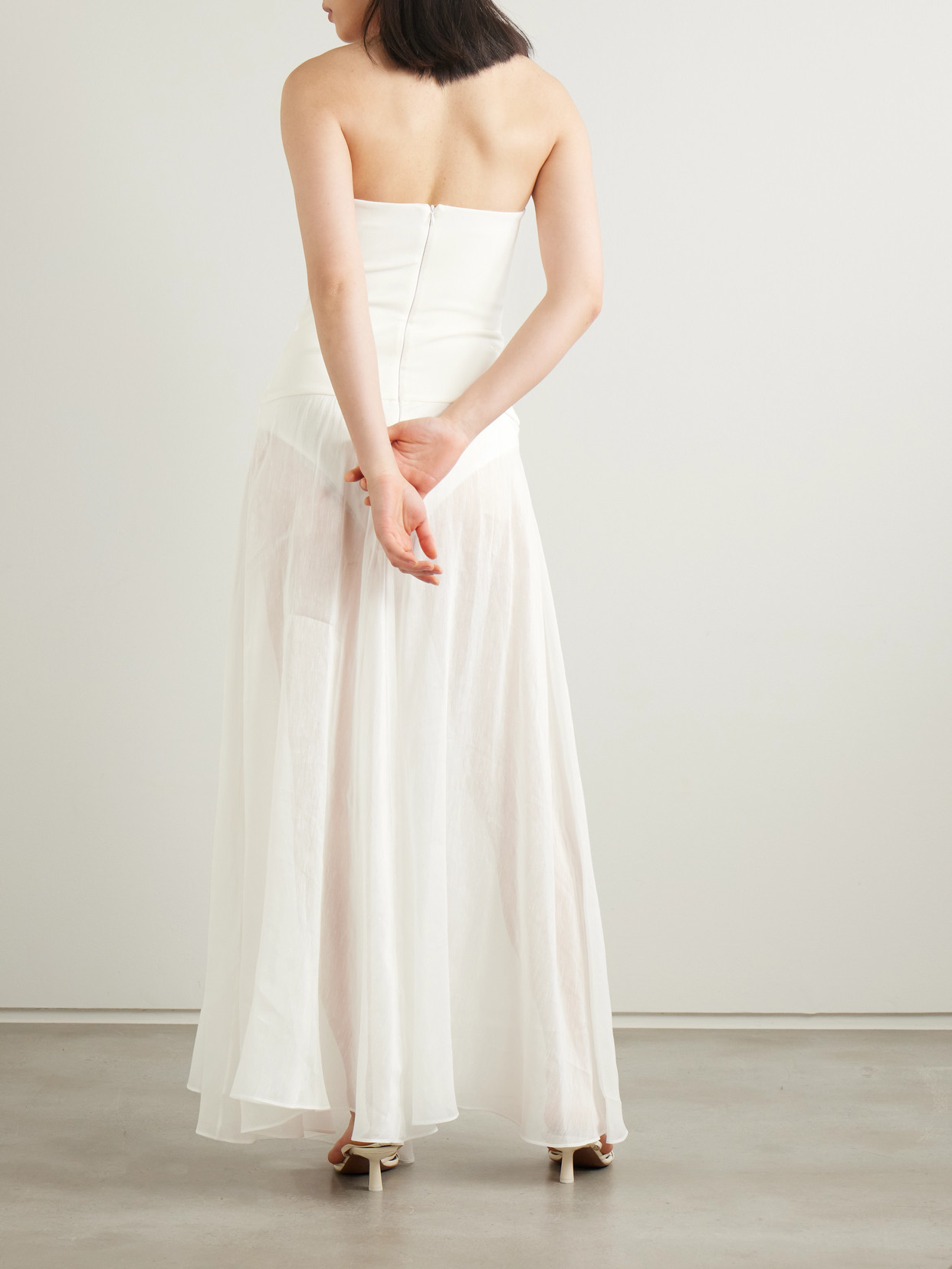 Esse Studios Aire Strapless Ponte And Linen And Silk-blend Midi Dress In White