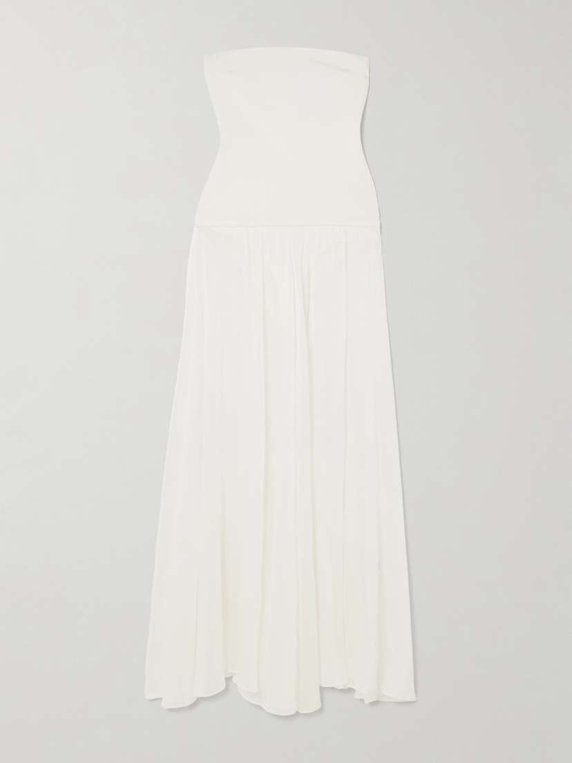 ESSE Studios Aire Strapless Ponte And Linen And Silk-blend Midi Dress