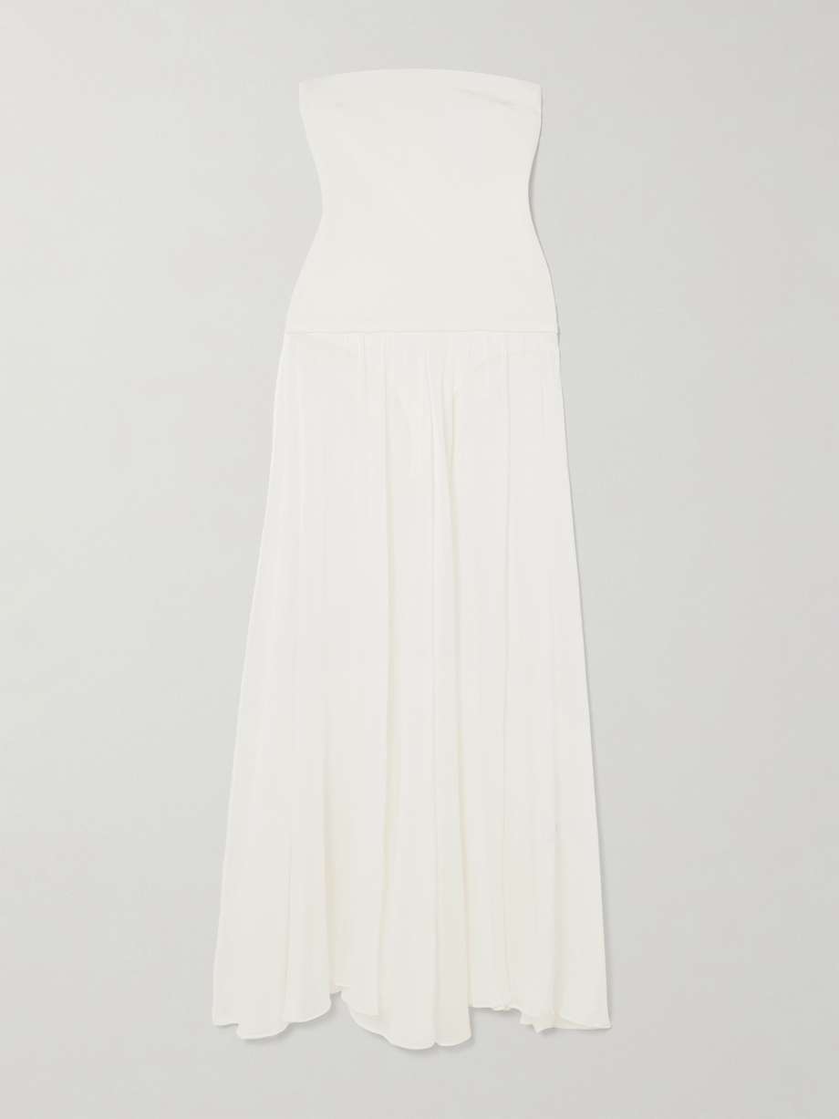 aire strapless ponte and linen and silk-blend midi dress
