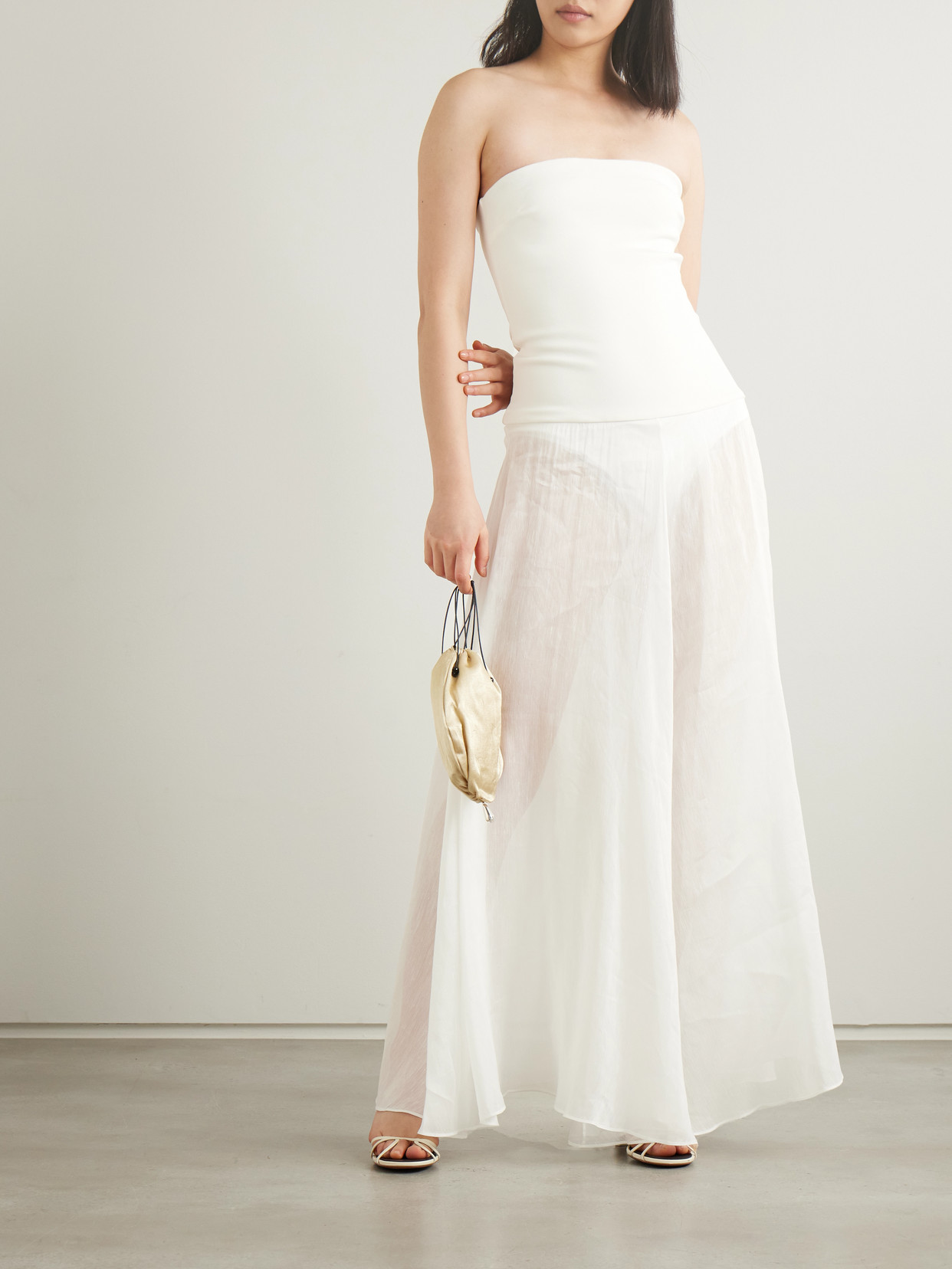 Esse Studios Aire Strapless Ponte And Linen And Silk-blend Midi Dress In White