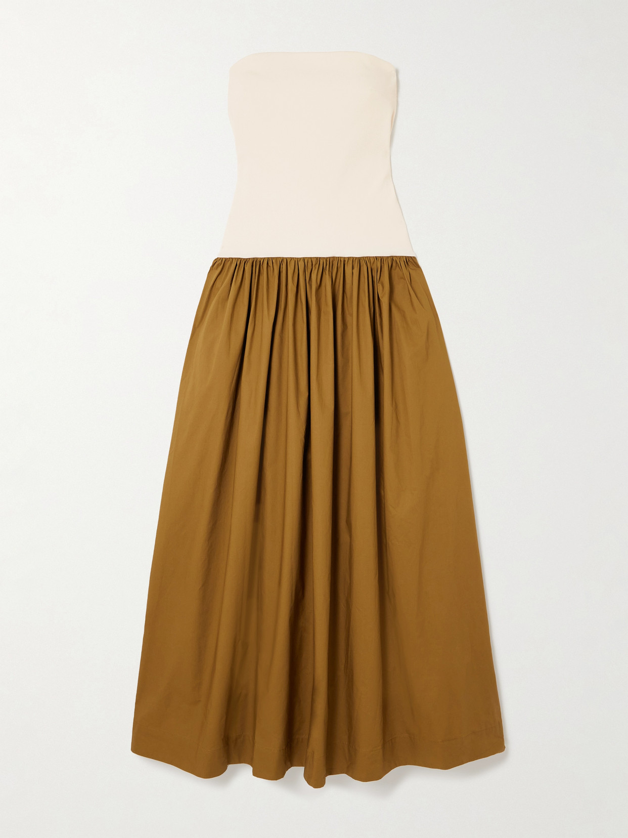 Esse Studios Duo Strapless Stretch-knit And Organic Cotton-poplin Maxi Dress In Brown