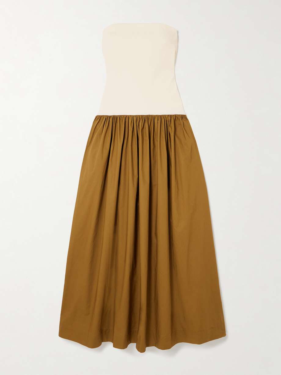 duo strapless stretch-knit and organic cotton-poplin maxi dress