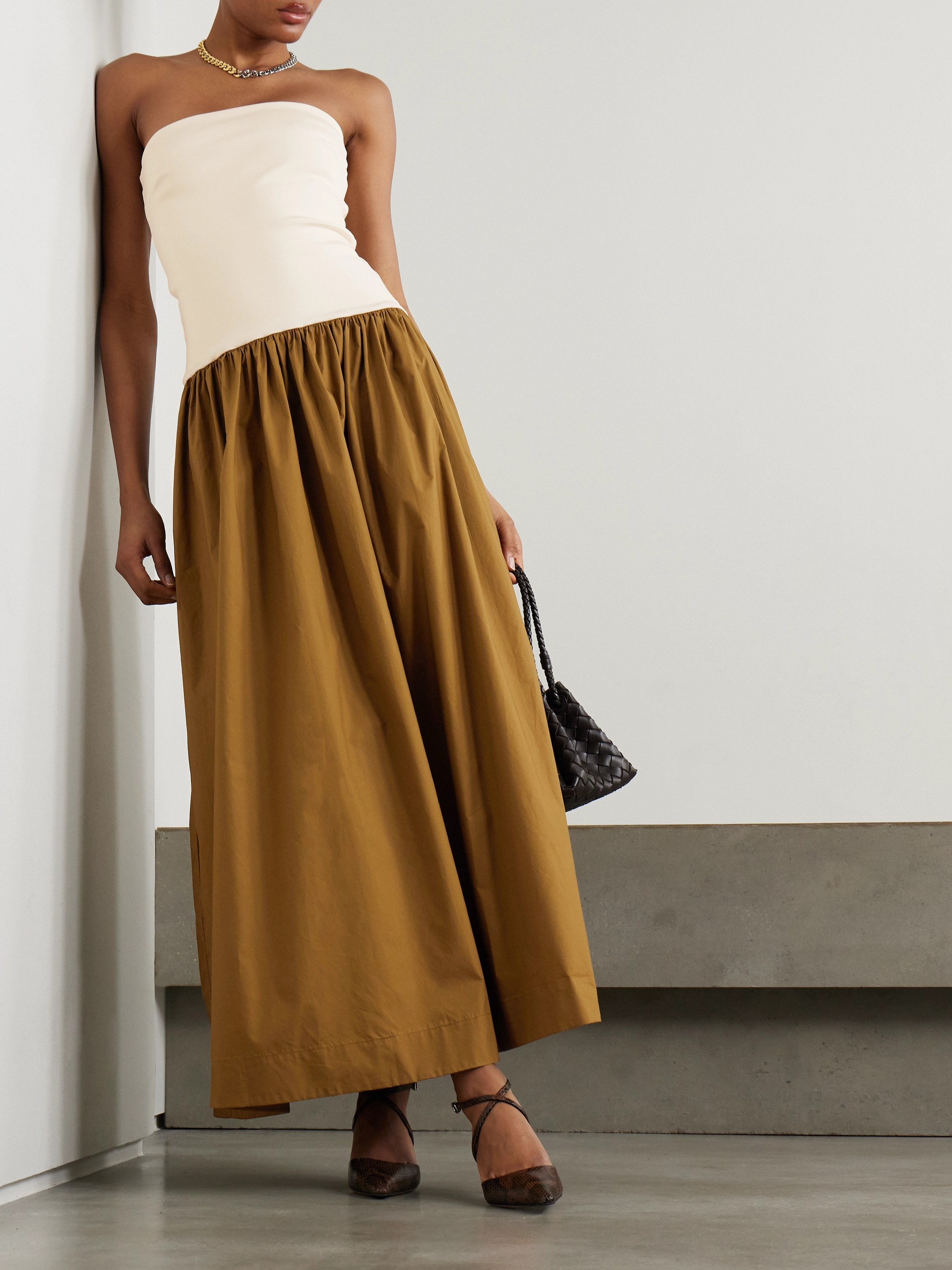 Esse Studios Duo strapless stretch-knit and organic cotton-poplin maxi dress