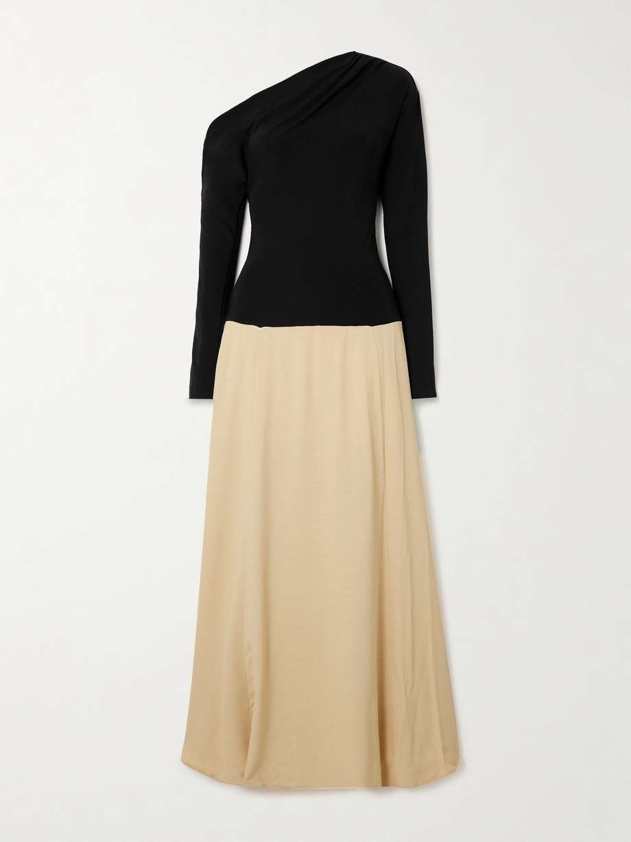 dasha duo asymmetric cutout stretch-knit and gauze maxi dress