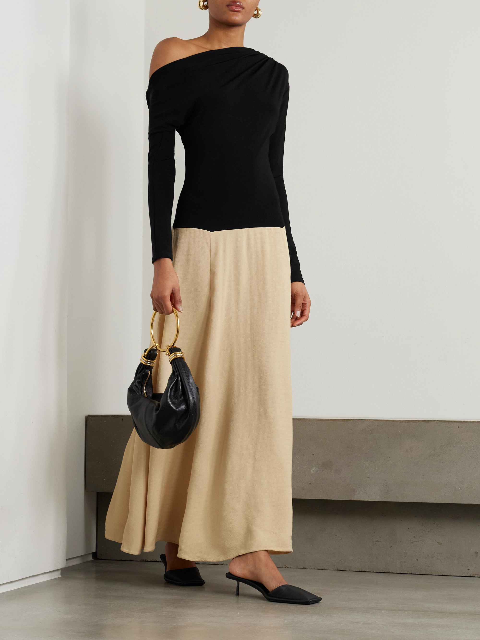 Esse Studios Dasha Duo asymmetric cutout stretch-knit and gauze maxi dress