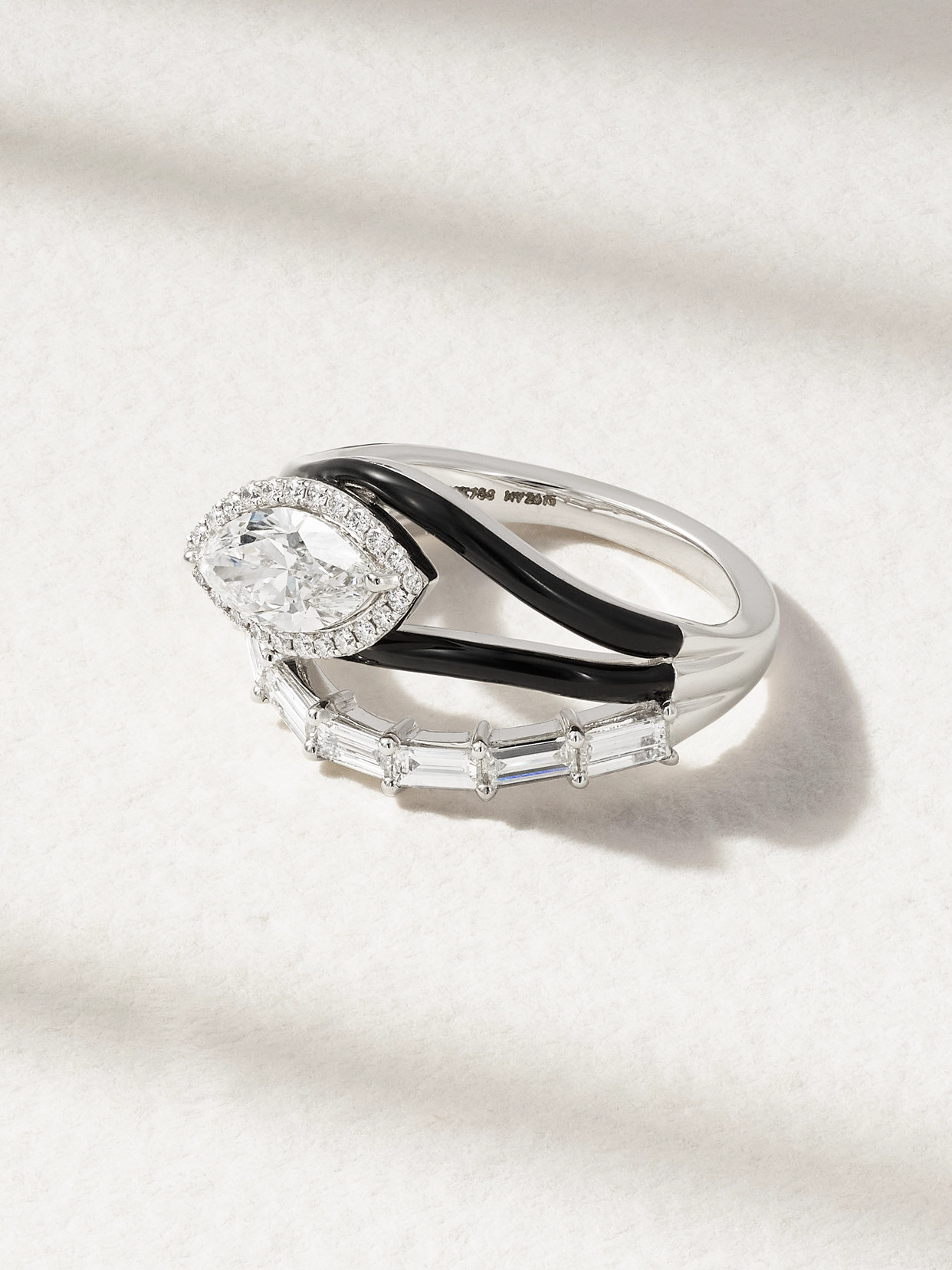 Kamyen Wave 18-karat White Gold, Diamond And Enamel Ring In Black