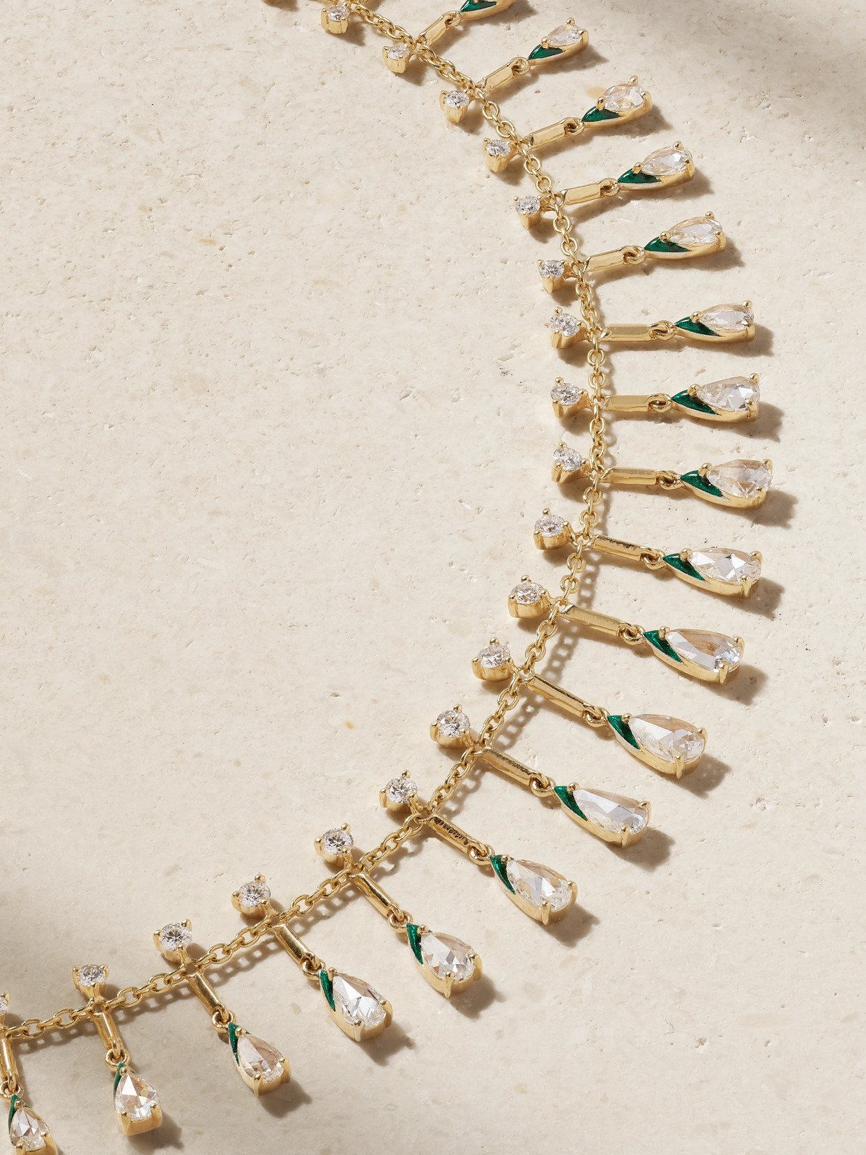 Kamyen Golden Drop 18-karat Gold, Diamond And Enamel Necklace In Green