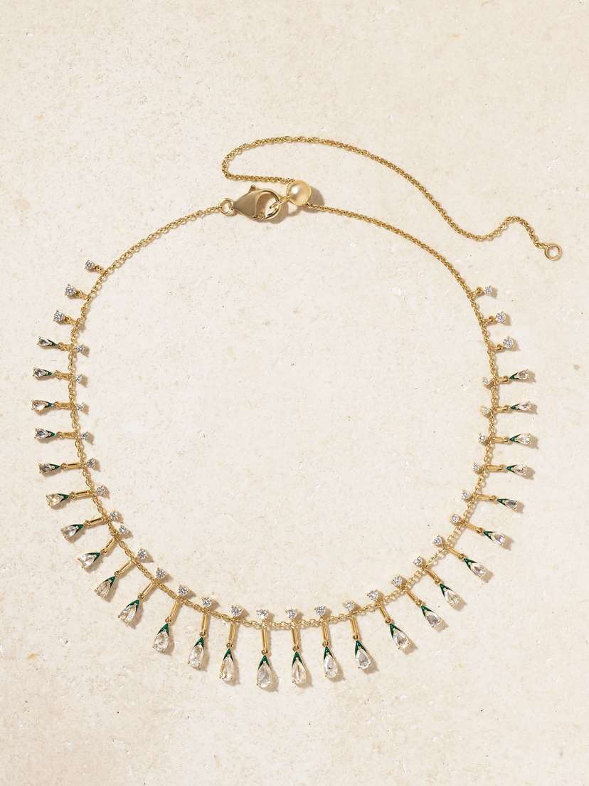 Kamyen Golden Drop 18-karat Gold, Diamond And Enamel Necklace