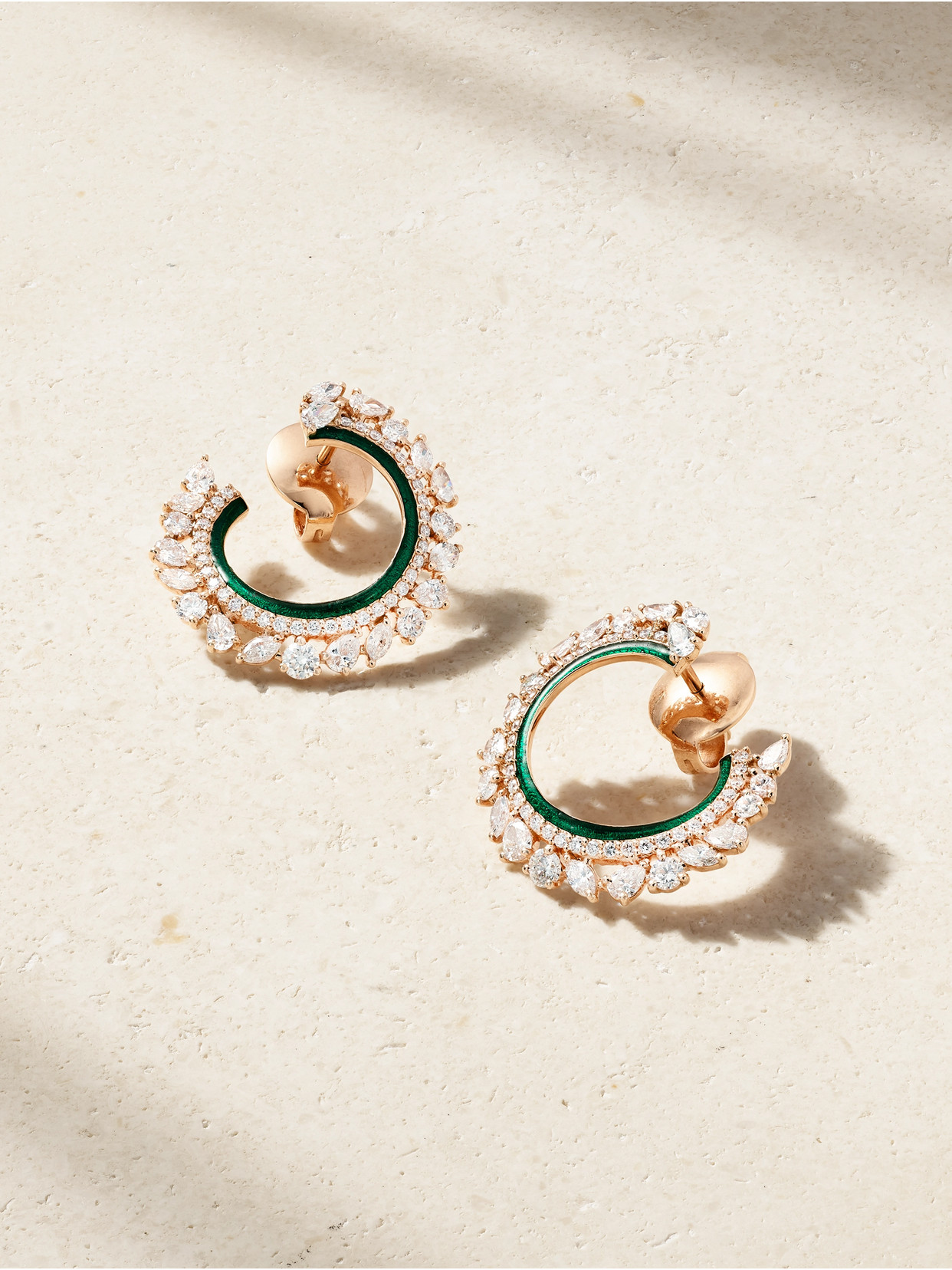 Kamyen - 18-karat Rose Gold, Diamond And Enamel Hoop Earrings - Green