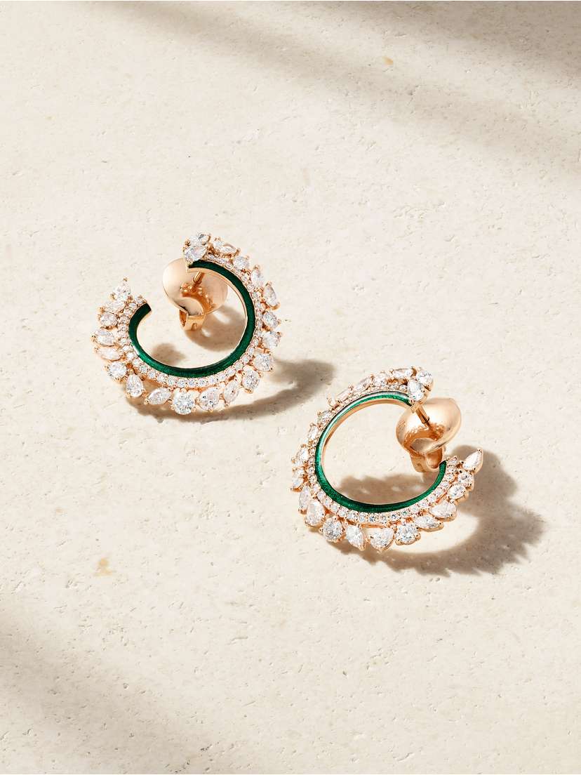 Kamyen 18-karat Rose Gold, Diamond And Enamel Hoop Earrings