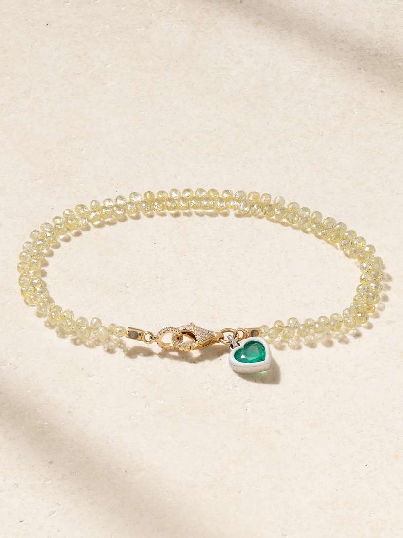 Kamyen 18-karat Yellow And White Gold, Diamond And Emerald Bracelet
