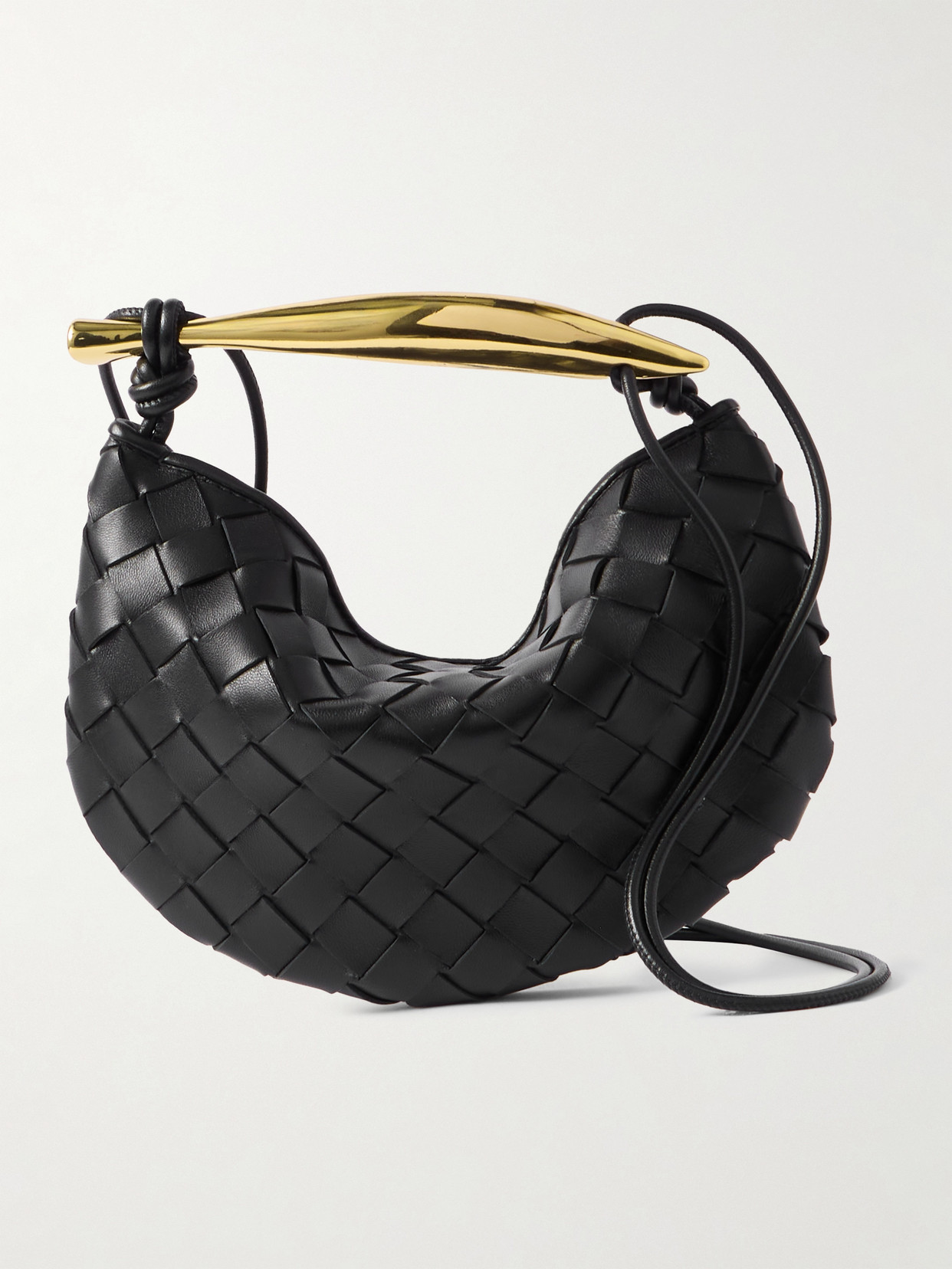 Bottega Veneta Sardine Mini Embellished Intrecciato Leather Shoulder Bag In Black